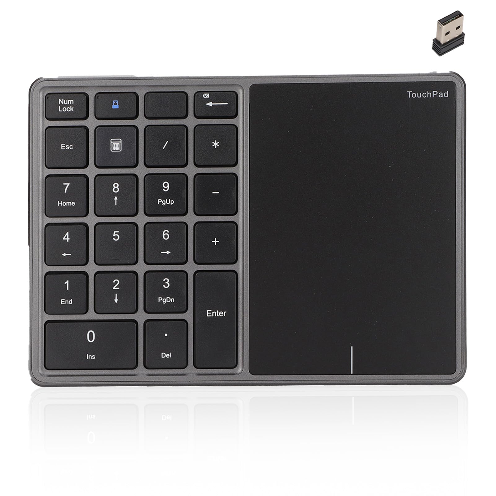 Teclado Numérico Inalámbrico con Panel Táctil, Teclado Numérico Bluetooth para Computadora Portátil, 22 Teclas Teclado Numérico Inalámbrico BT de Modo Dual, 2.4G 2 en 1 Teclado (Gris)