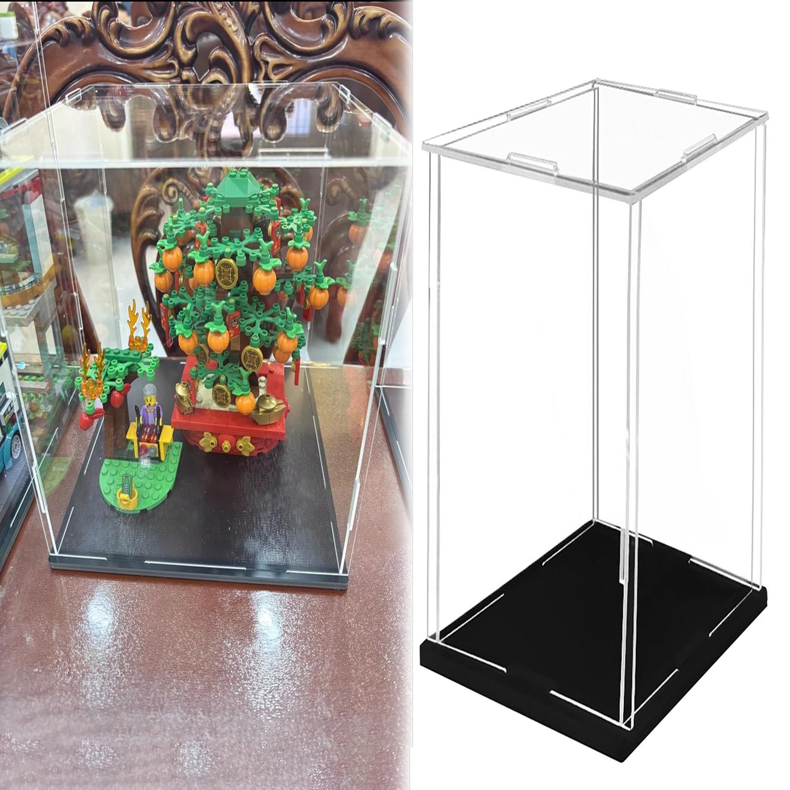 WhamtL Acrylic Display Case Dust Cover Clear Acrylic Display Boxes, Tall Rectangle Cube Showcase, Large Stackable Acrylic Boxes, Removable Countertop Organizer Bins(15x15x40cm(6x6x16in))