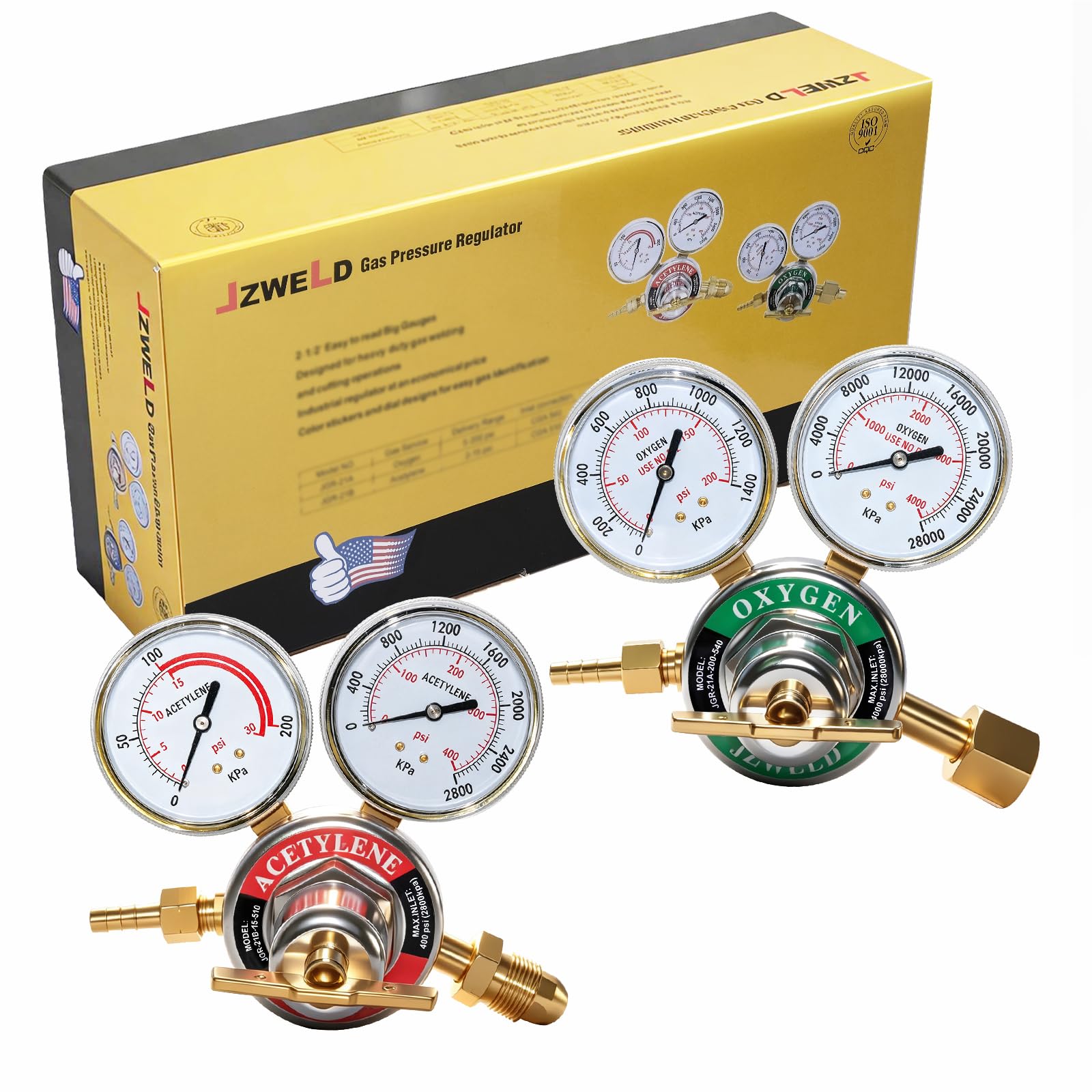 Oxygen Acetylene Regulators CGA540 and CGA510 B Size Gauges