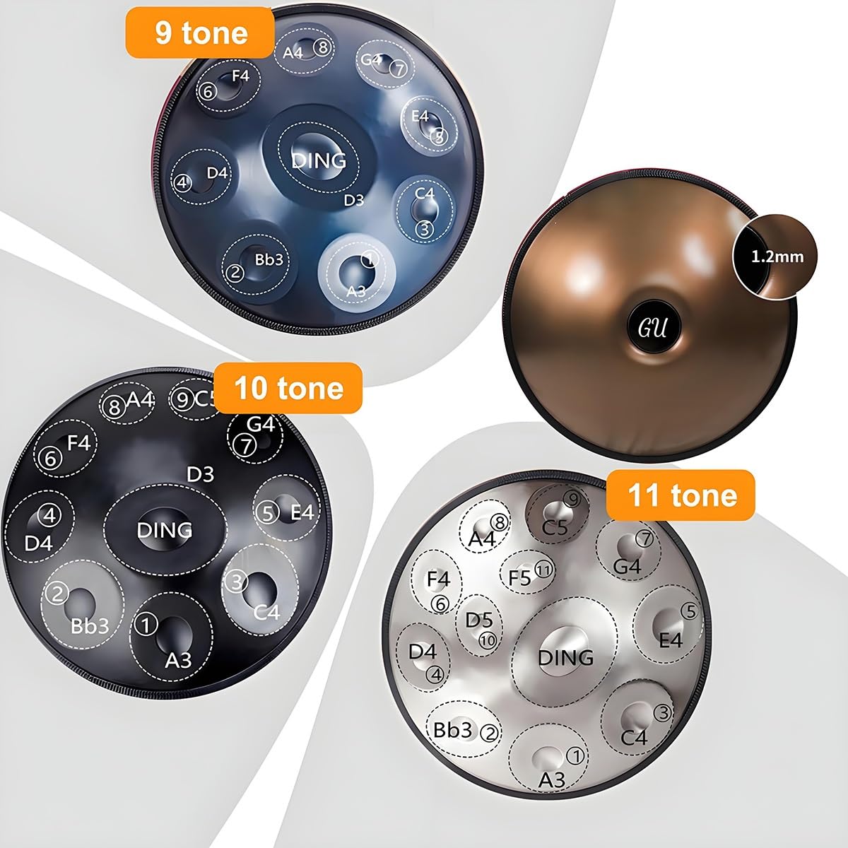 Tambour handpan 440Hz, 9/10/12 Notes Instrument De Percussion De 55cm, Tambour à main avec Trépied 2 maillets, Handpan en Acier pour La Méditation, Le Yoga(Dark purple,10 Notes)
