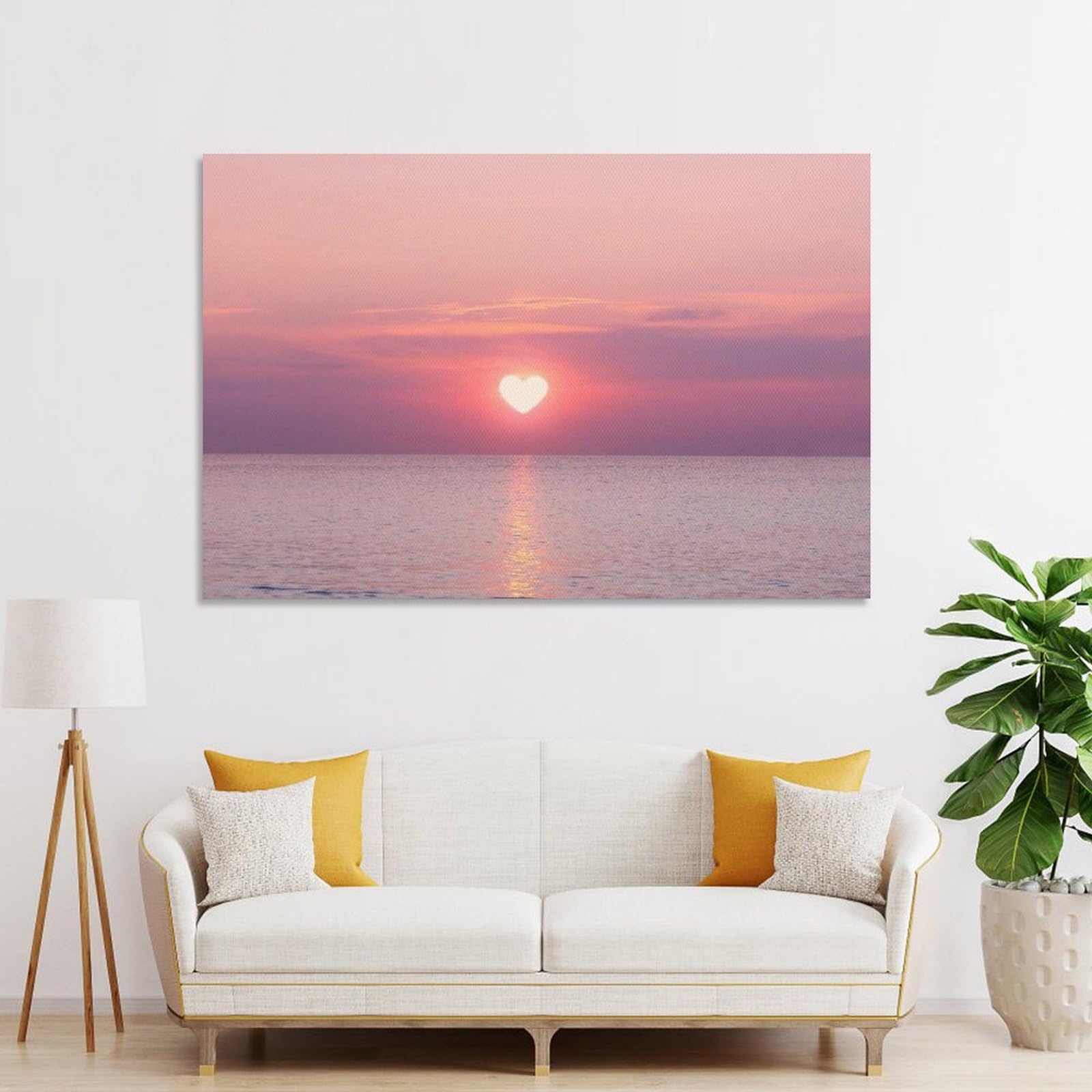 Amazon.co.jp: ピンクハート 太陽 海 夕焼け 風景 ヴィンテージ 絵画