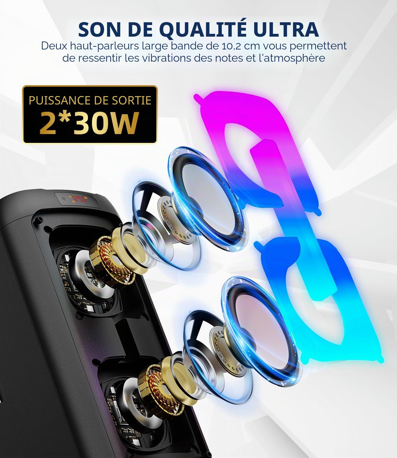 Machine de karaoké pour Adultes avec 2 Microphones,Enceinte Bluetooth Karaoke Professionnel avec Les lumières LED,idéale pour Les fêtes de Famille et Les Cadeaux. Support USB/TF/AUX/MIC/TWS