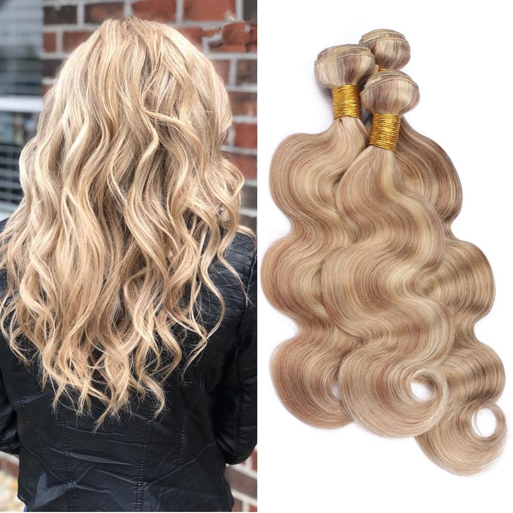 Amazon.com : #27 Honey Blonde Highlights #613 Blonde Piano Human Hair  Bundles Brazilian Body Wave 3/4 Bundle Deals 27/613 Mix Piano Color Virgin  Hair Weaves Light Brown Blonde Mixed Hair Extensions Double