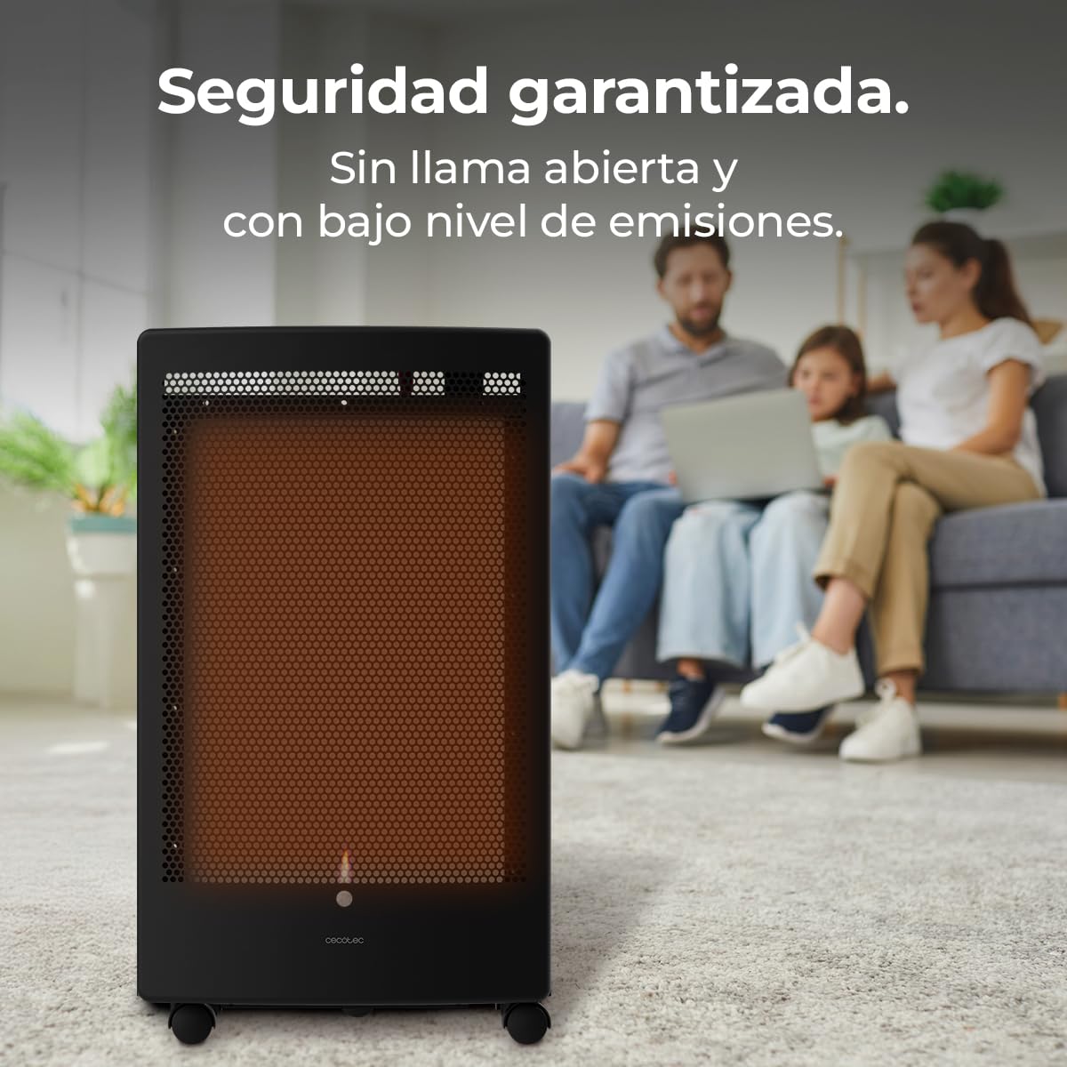 Cecotec Estufa de Gas ReadyWarm 5300 Catalytic. 3000W de Potencia en 2 Niveles, Calor Uniforme, Triple Sistema de Seguridad, Compatible con Bombonas de Gas de 13kg de Capacidad, Asas y 4 Ruedas