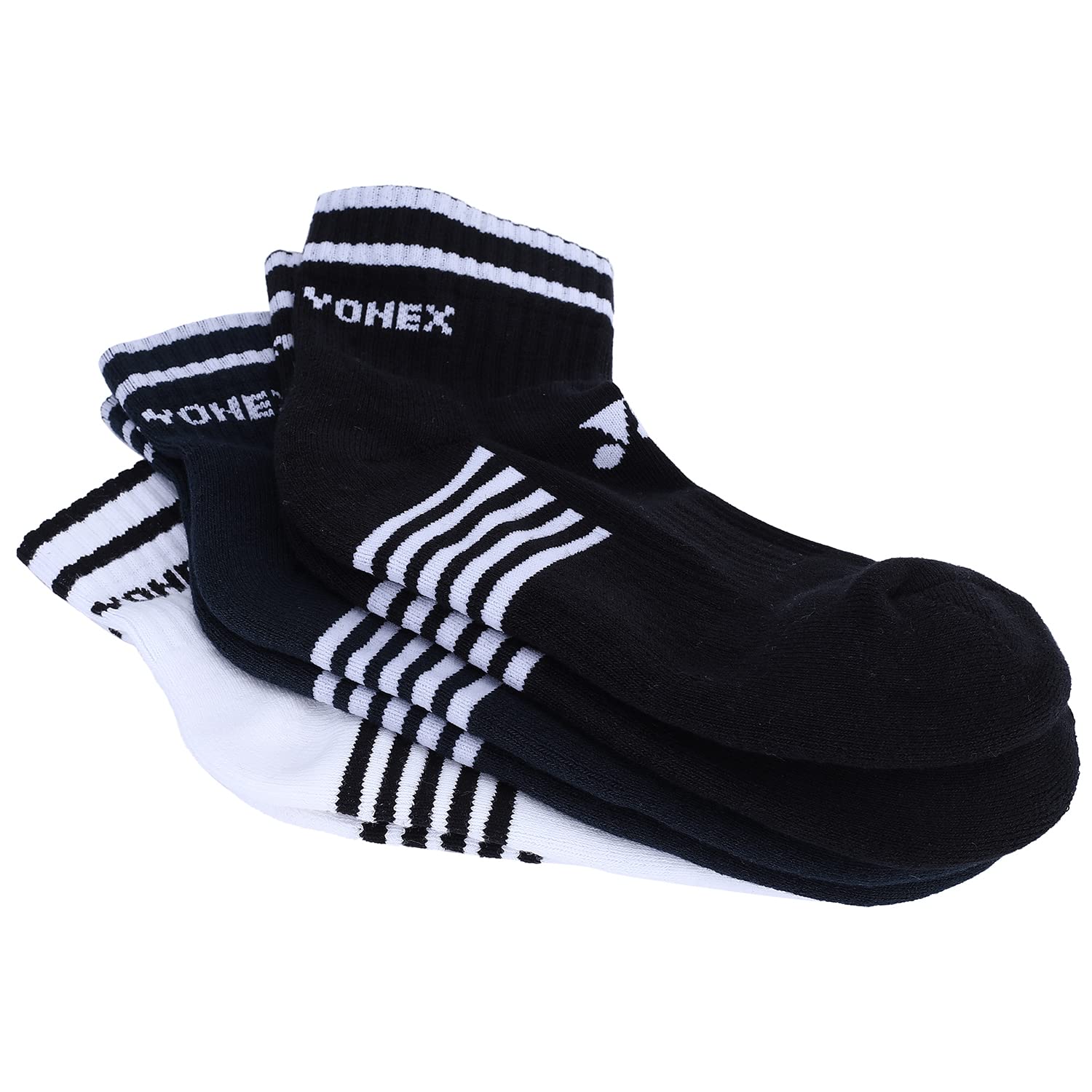 YONEX Unisex Cotton Ankle Length Socks Pack of 3 Sis2161A White Navy Black