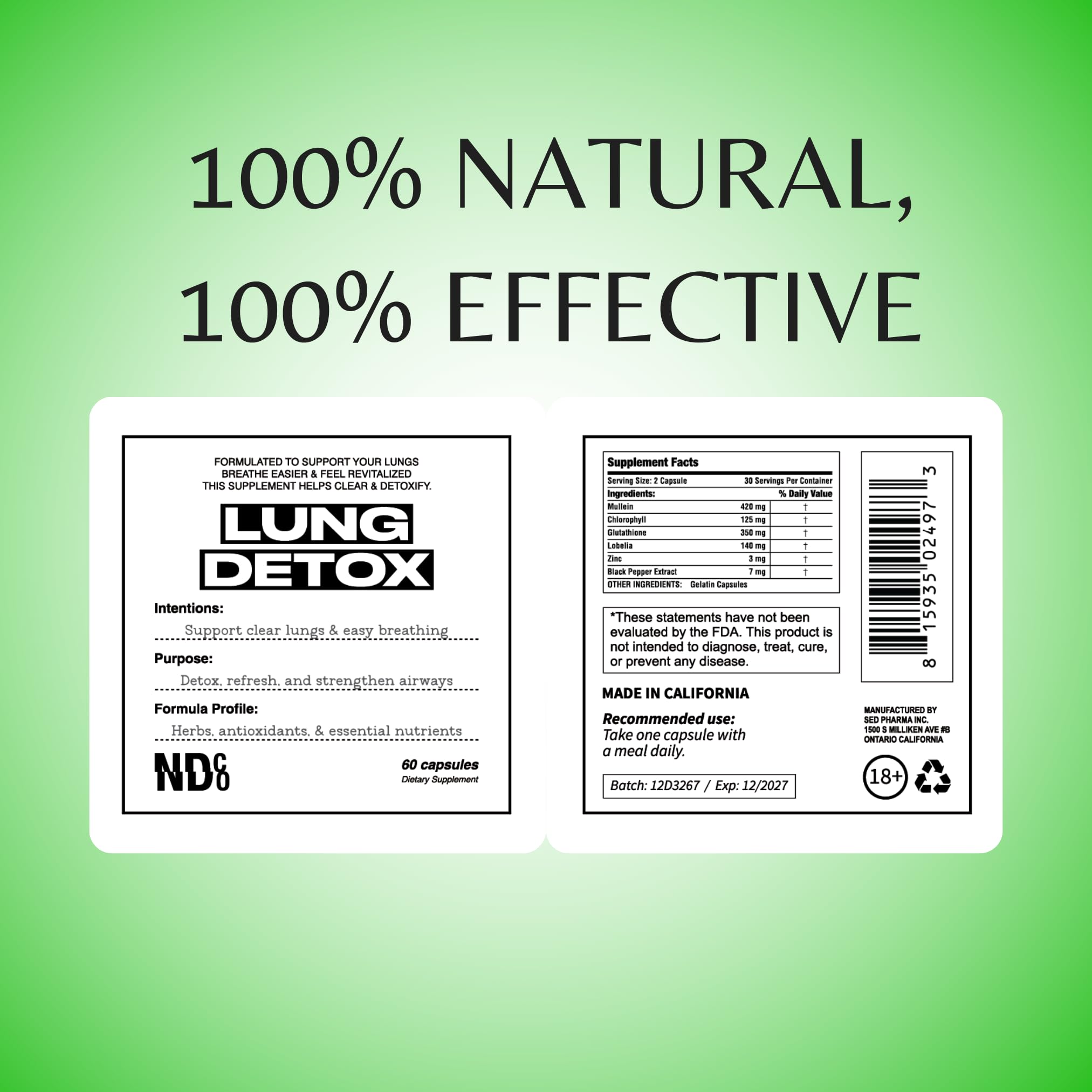 Amazon.com: Powerful Lung Detox & Cleanse - Mullein, Chlorophyll, Zinc |  Respiratory Support with Glutathione for Smokers & Vapors