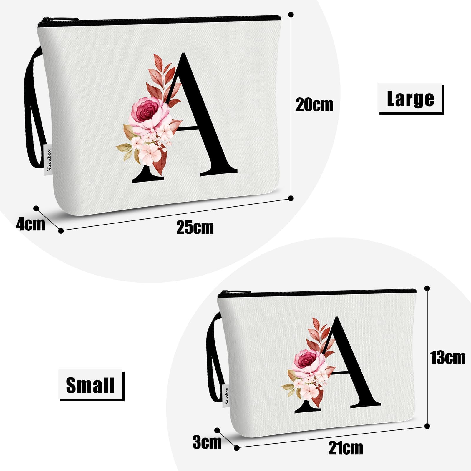 Vavabox 2 Pcs Initial Toiletry Bags Set,Birthday Gifts for Women,Travel Portable Makeup Bag with Handle (S, White) — view 3