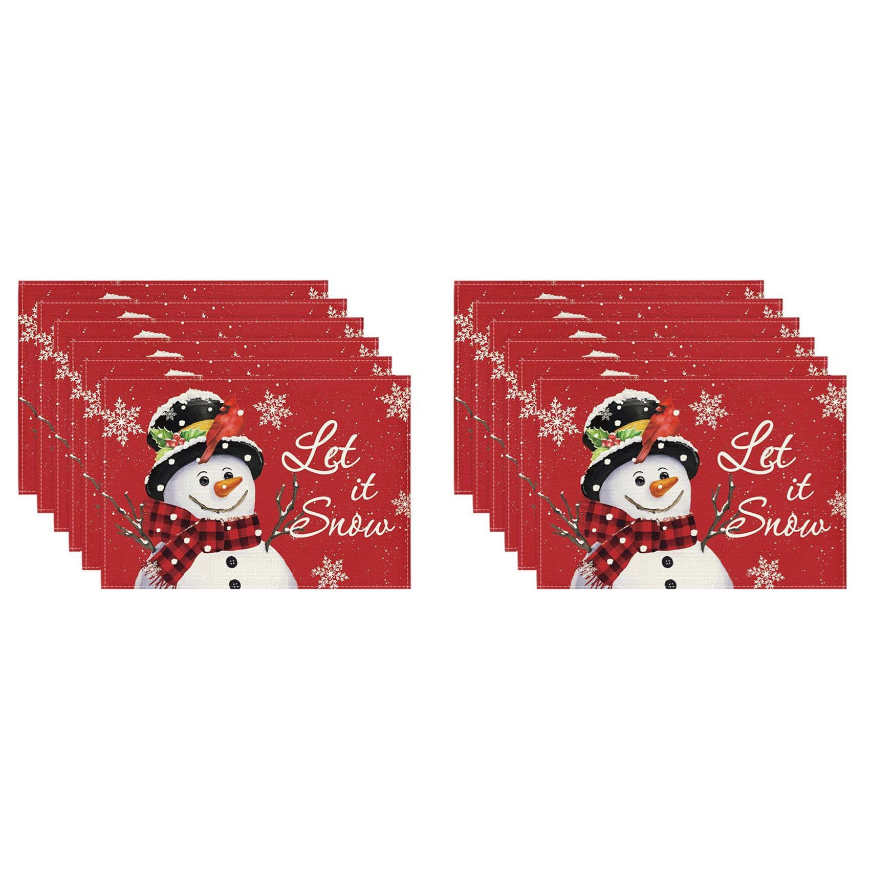 Hndhbfgrt Red Christmas Winter Placemats Set of 12, 12X18 Inch Seasonal Christmas Holiday Table Mats
