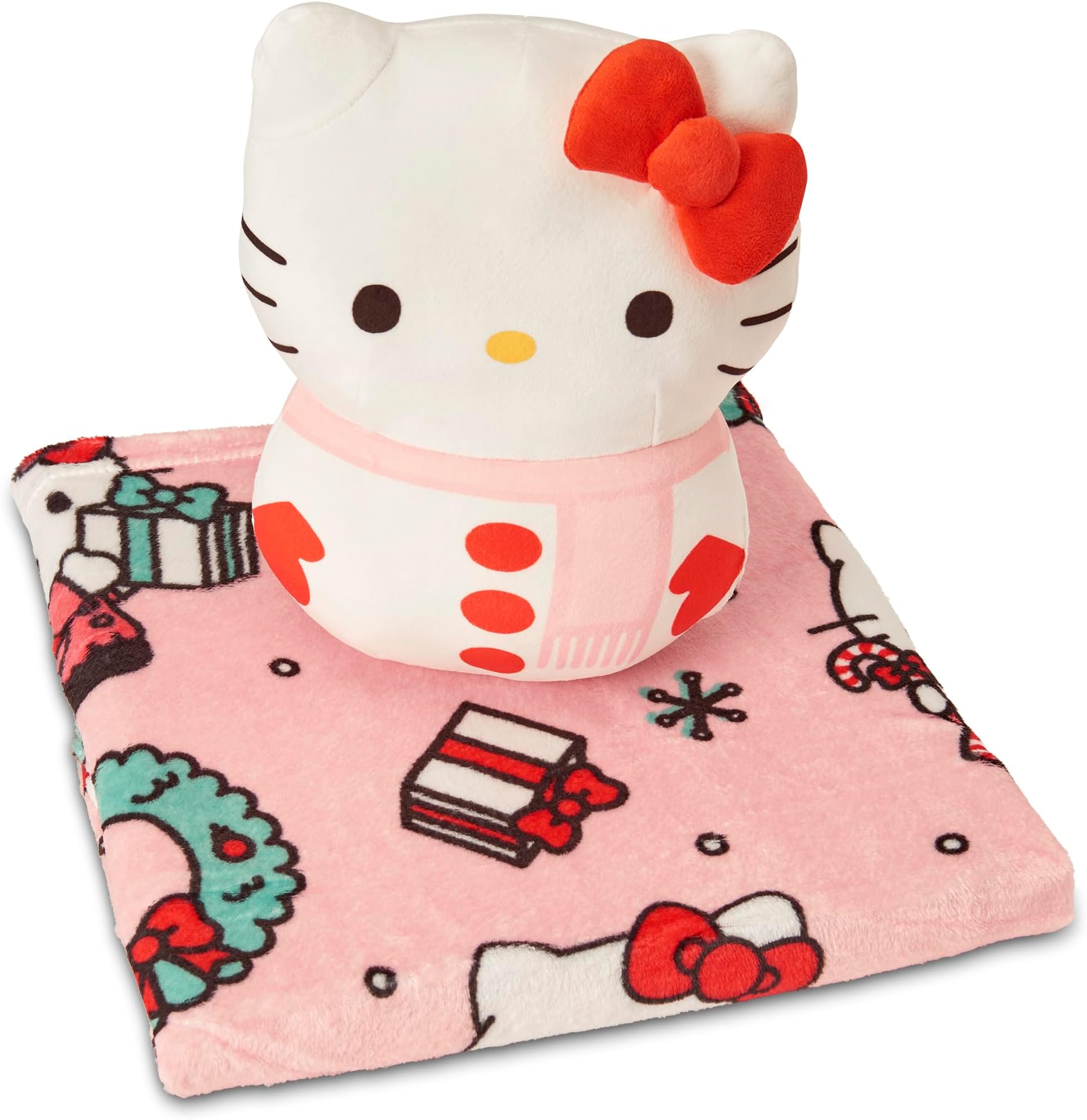 Hello Kitty Snow Merry Hugger Pillow and Throw Blanket Set – 11 inch Character Plush with 40x50 inch Soft Fleece Blanket – Cozy for Kids, Girls, Boys, Travel, Nap Time