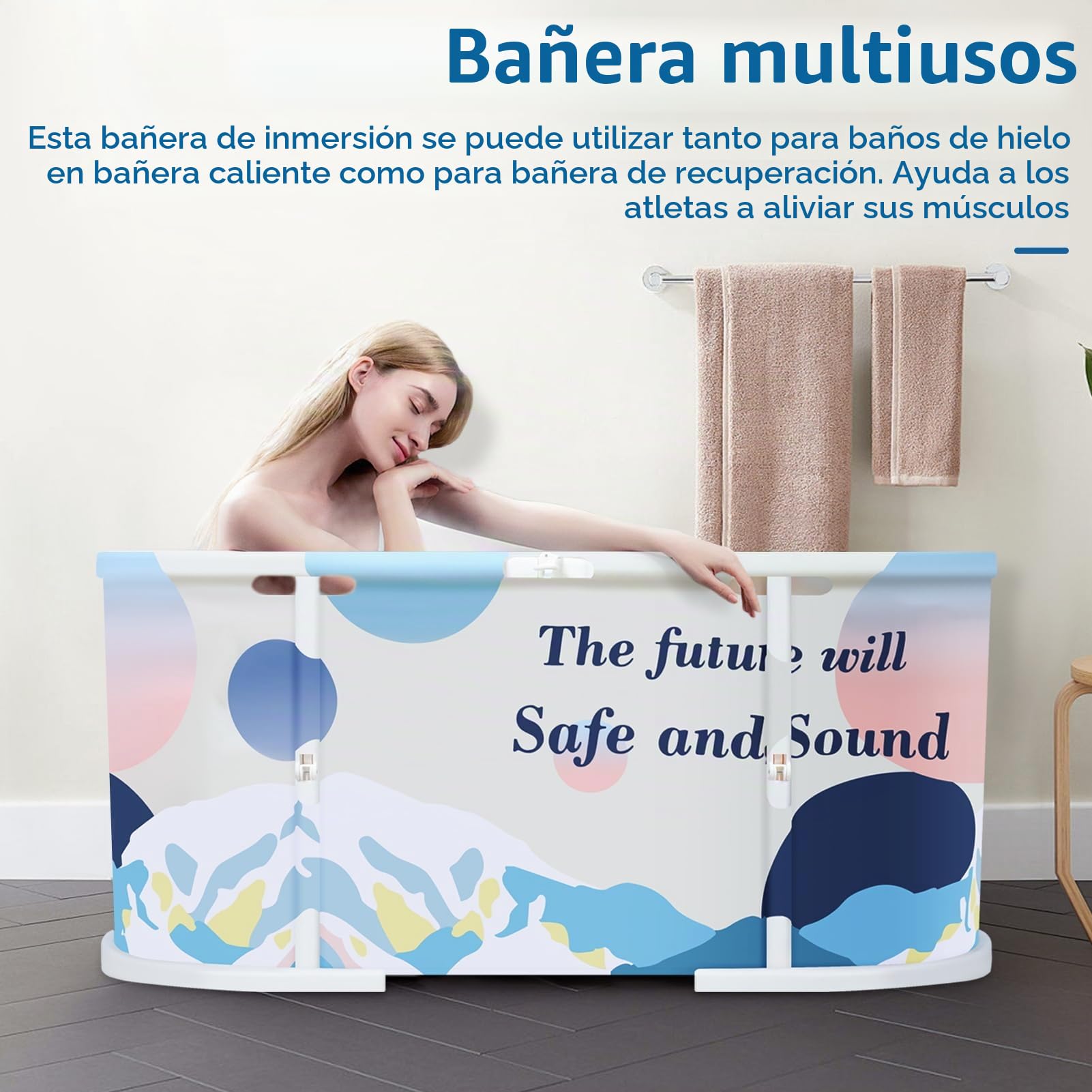 Bañera plegable para adultos de 120 cm, bañera independiente con marco de plástico y doble desagüe, para baño en casa, baño pequeño, ducha, interior exterior (azul claro)
