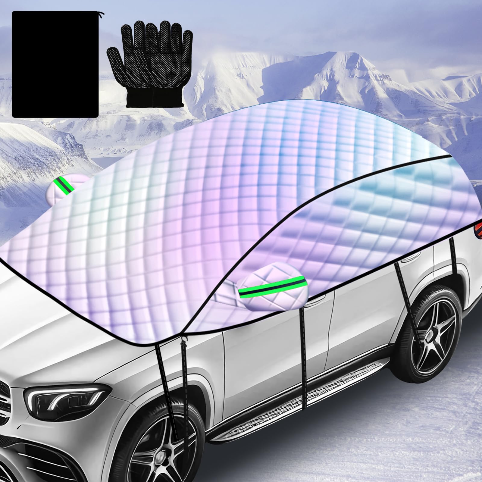 Half Car Cover Sun Shade for Windshield, 157 Inch Car Accessories for SUV and Sedan, Necessities Blocks Sun and Snow, Protects Interior from Heat Buildup, Ideal for Summer and Winter Use