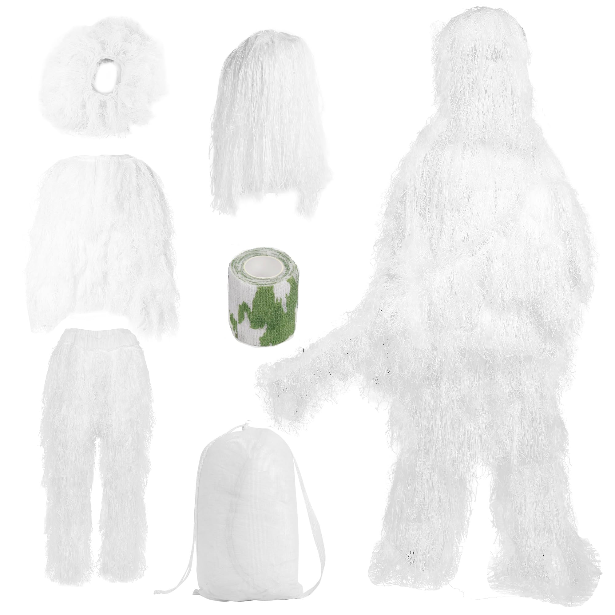 Photo 1 of Ghillie Suit for Men Hunting - 6 in 1 Complete 3D Camouflage Apparel Set  Snow Medium-Large