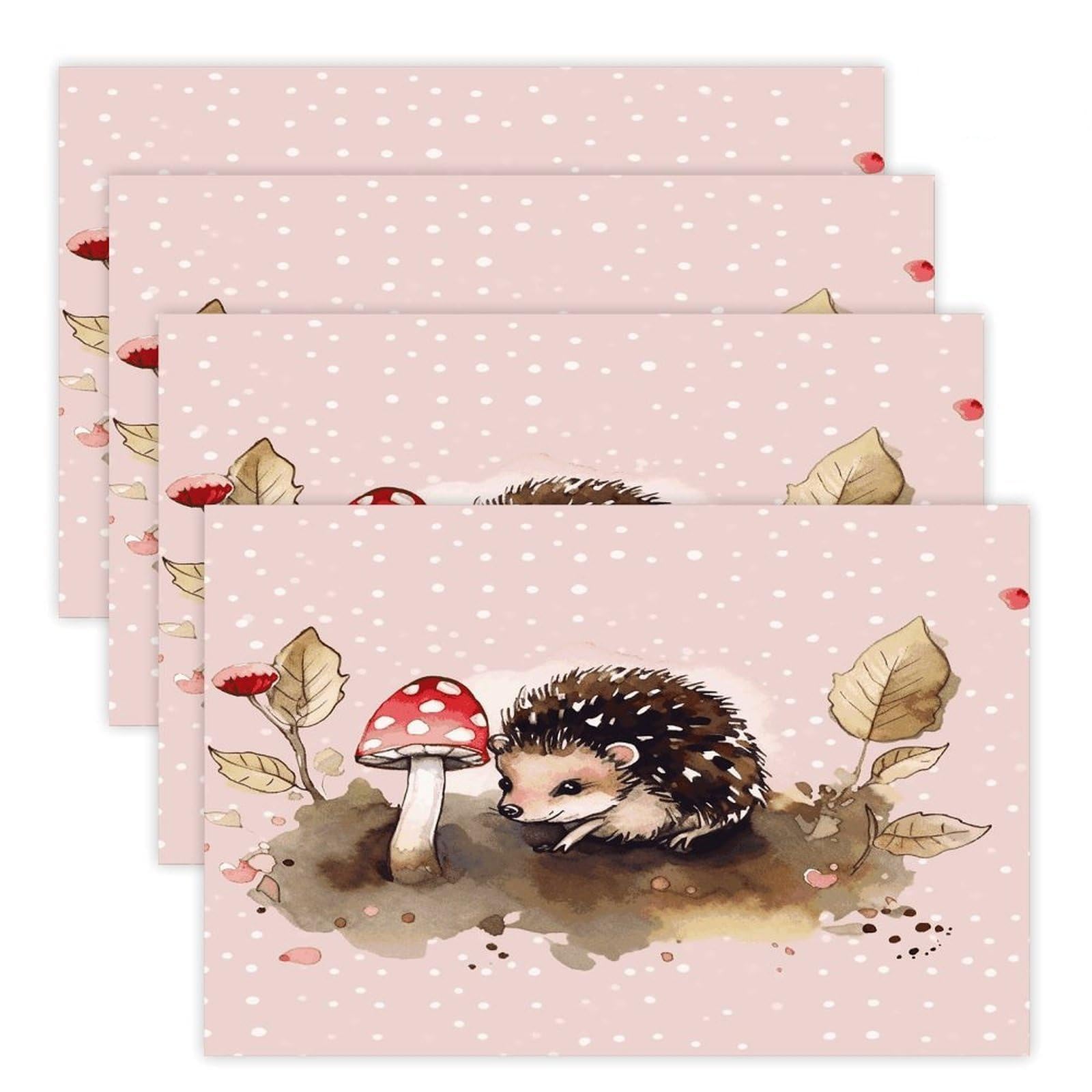 Hedgehog Watercolor Painting Placemats Heat-Resistant Washable Place Mats Anti Slip Dining Table Place Mats Wipeable Dining Table Mats Kitchen Decoration Placemats 17.7’’×11.8’’