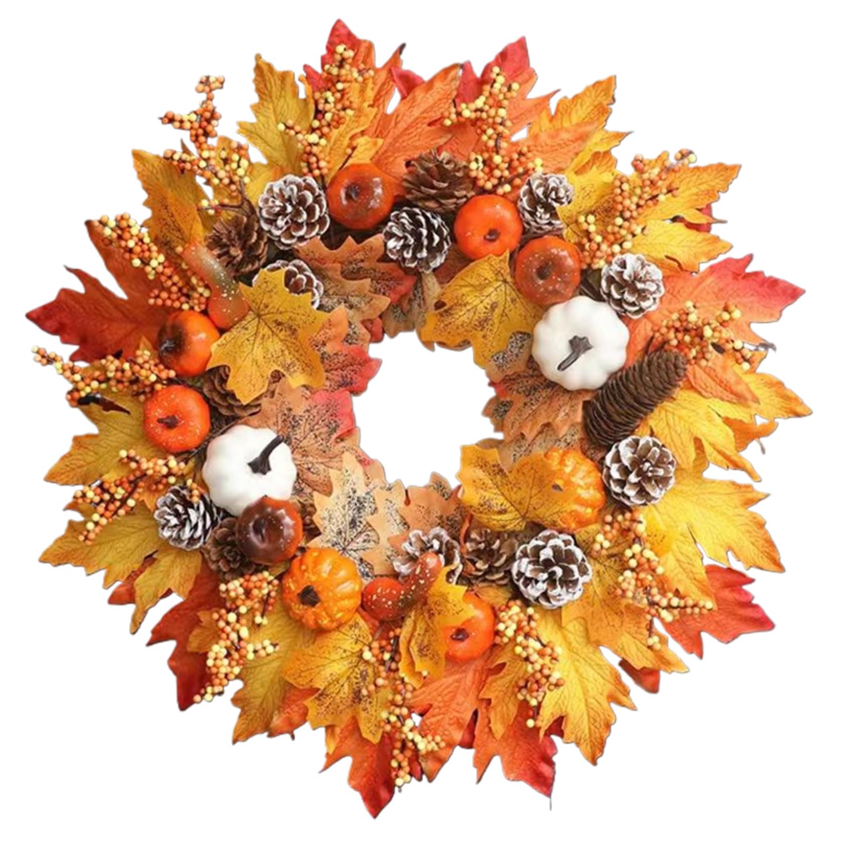 Pesoncarl Halloween Decorations, Fall Wreath 18'' Realistic Maple Leaf Pumpkin Wreath Artificial Halloween Fade Resistant Autumn for Autumn Harvest, & Thanksgiving Decor