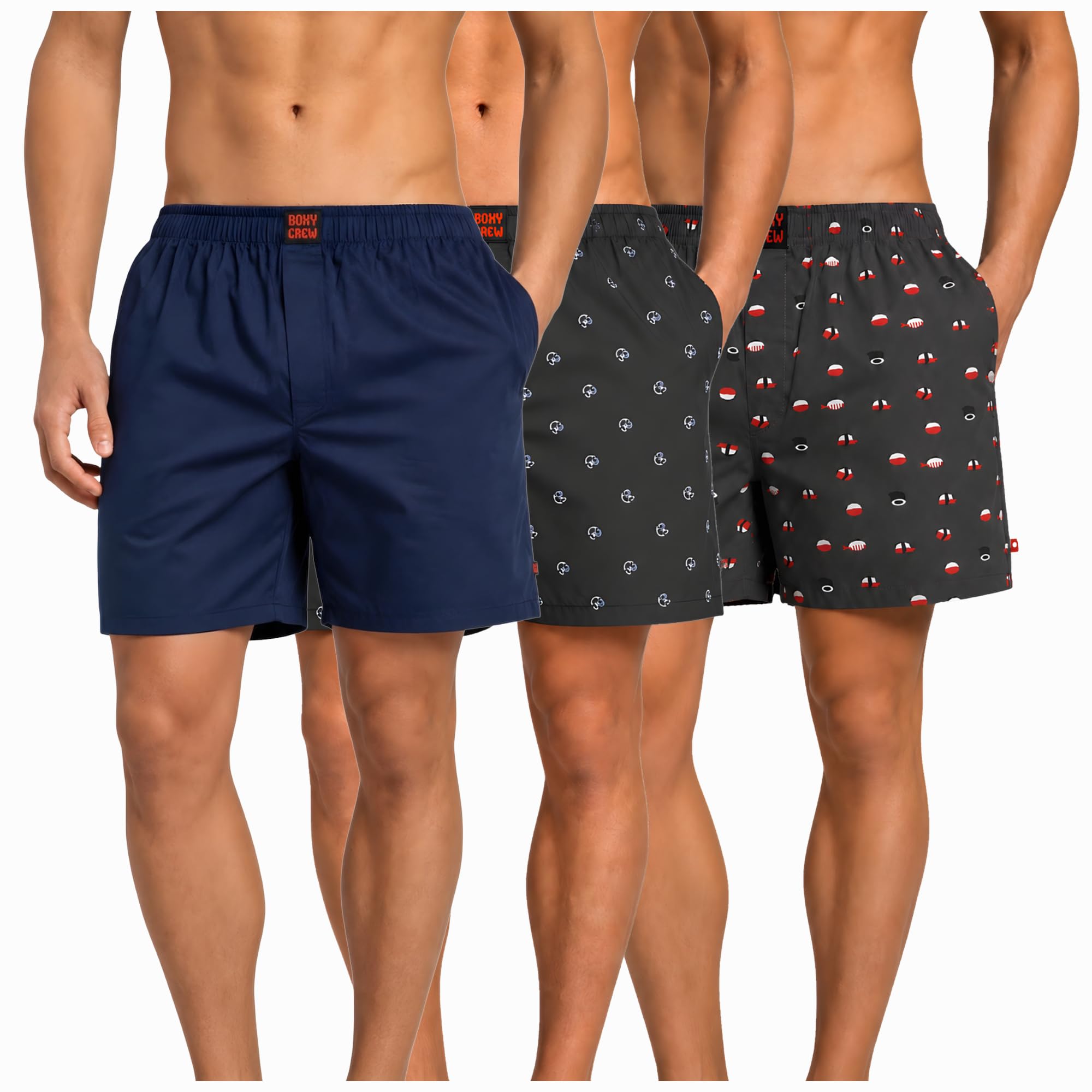 Men's 100% Cotton Boxer Shorts Pack of 3, Navy Blue, Navy Blue & Charcoal | Woven Boxers with Side Pockets, No-Marks Elastic Waistband, Breathable Relaxed Fit | Style 002-009-012-image-38
