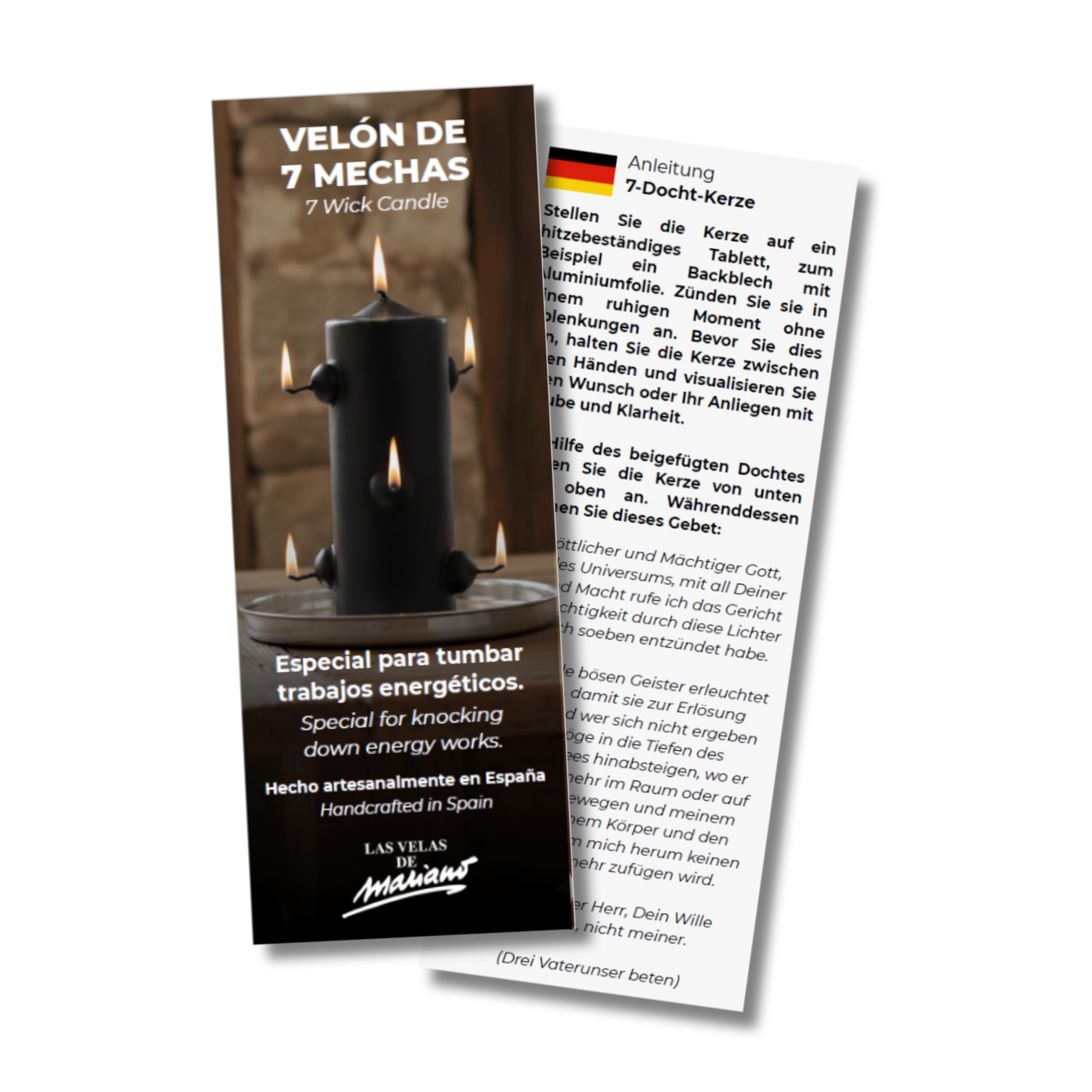 VELAS MARIANO Schwarze Kerze mit 7 Dochten, 16 cm hoch x 5,5 cm breit, für Reinigungsrouten (gelb)