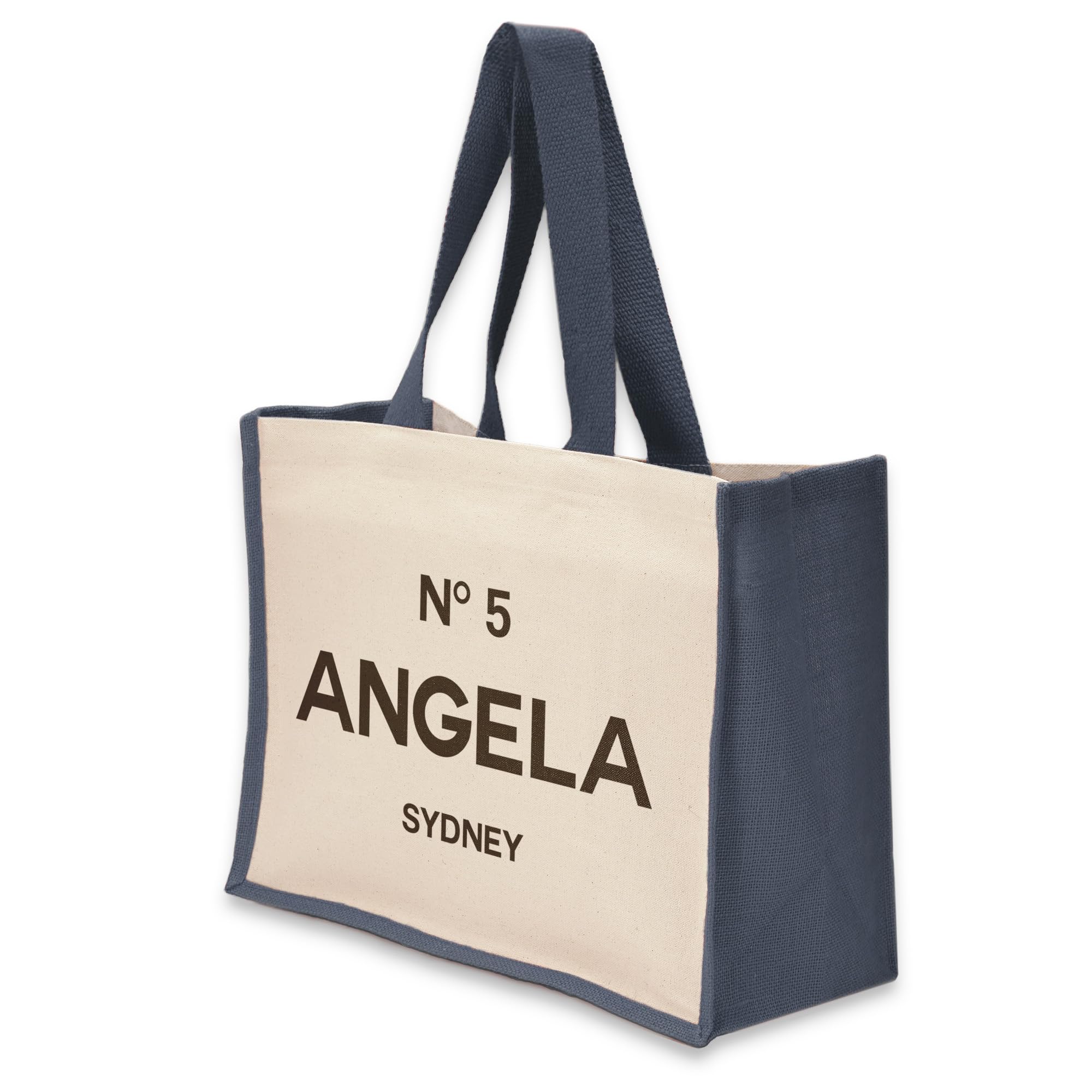 A1 Graphics Ltd Personalised Tote Bag Custom Large Jute Shopping Bag With Perfume Design (Navy)