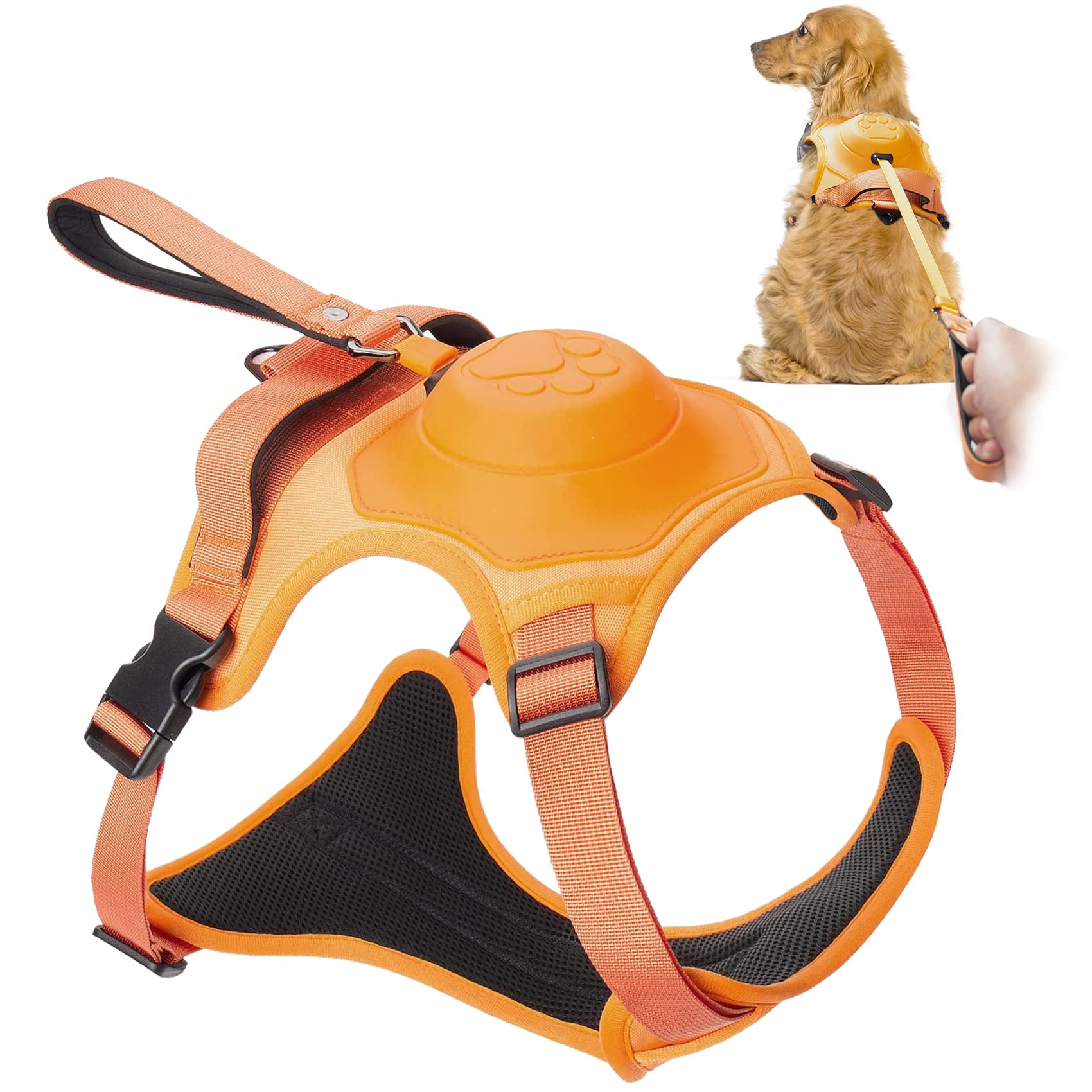 Arnés para Perros con Correa retráctil como uno, No-Pull arnés para Mascotas con Chaleco Acolchado Suave Ajustable 4,2 pies de Bloqueo automático de la Correa del Perro con 2 Clips de la Correa (L)