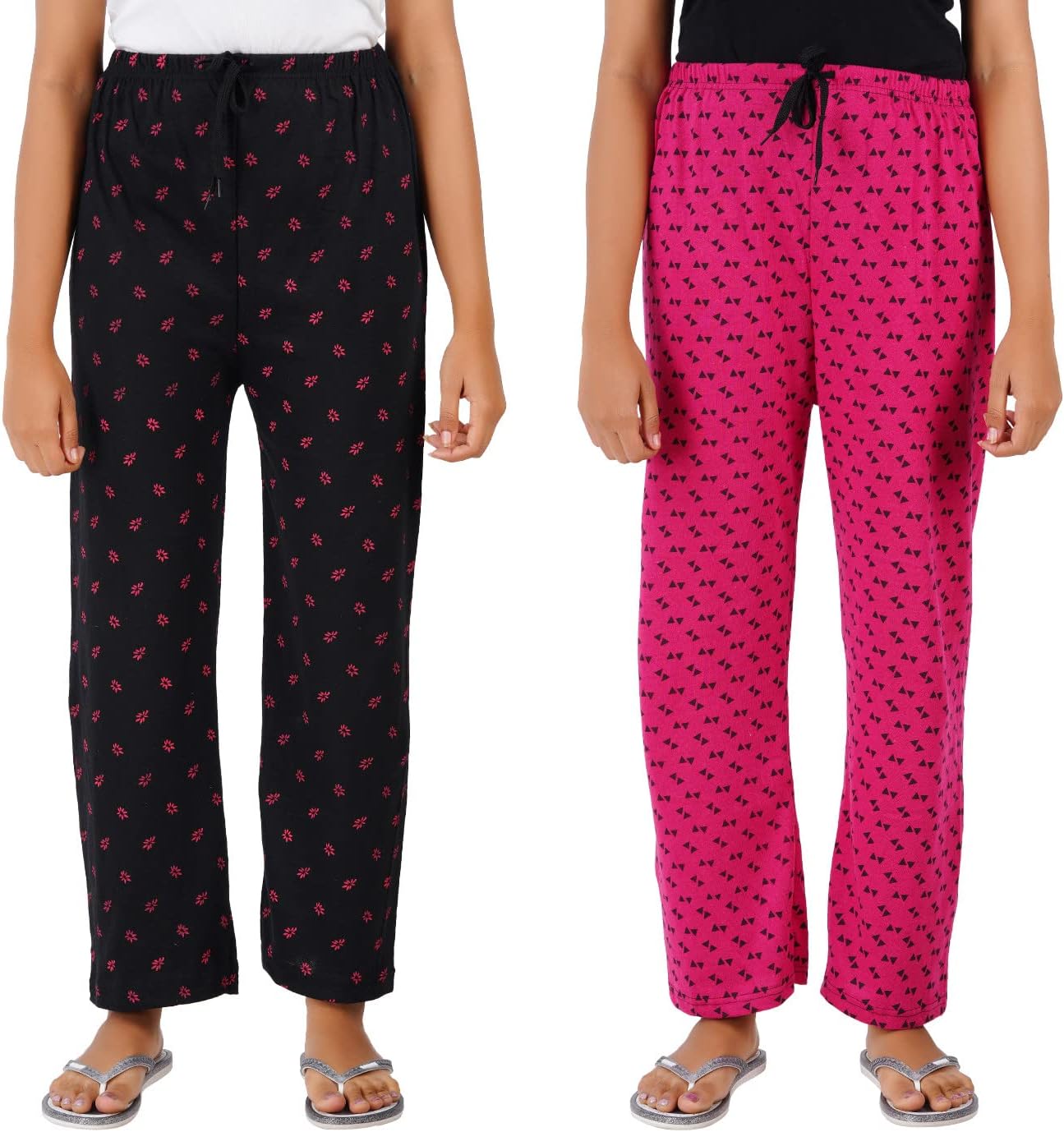 SUMAN TEXPrinted Cotton Pyjamas for women with Nada (Multicolor) _Pack of 2
