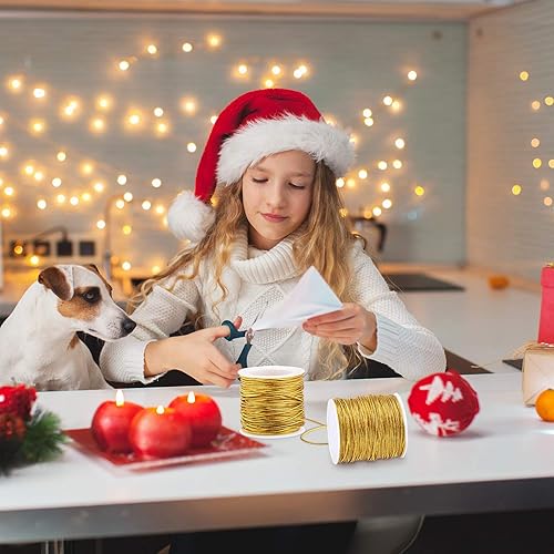 Miniatura 5 de 2 rollos de cordones elásticos metálicos, cinta metálica de oropel para hacer manualidades, envoltura de regalos, 0.039 in, 55 yardas