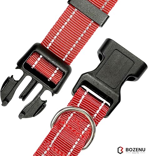 Miniatura 5 de Bozenu Collar para perro con hebilla, de nailon transpirable, reflectante, ajustable, para perros pequeños, medianos y grandes, negromediano