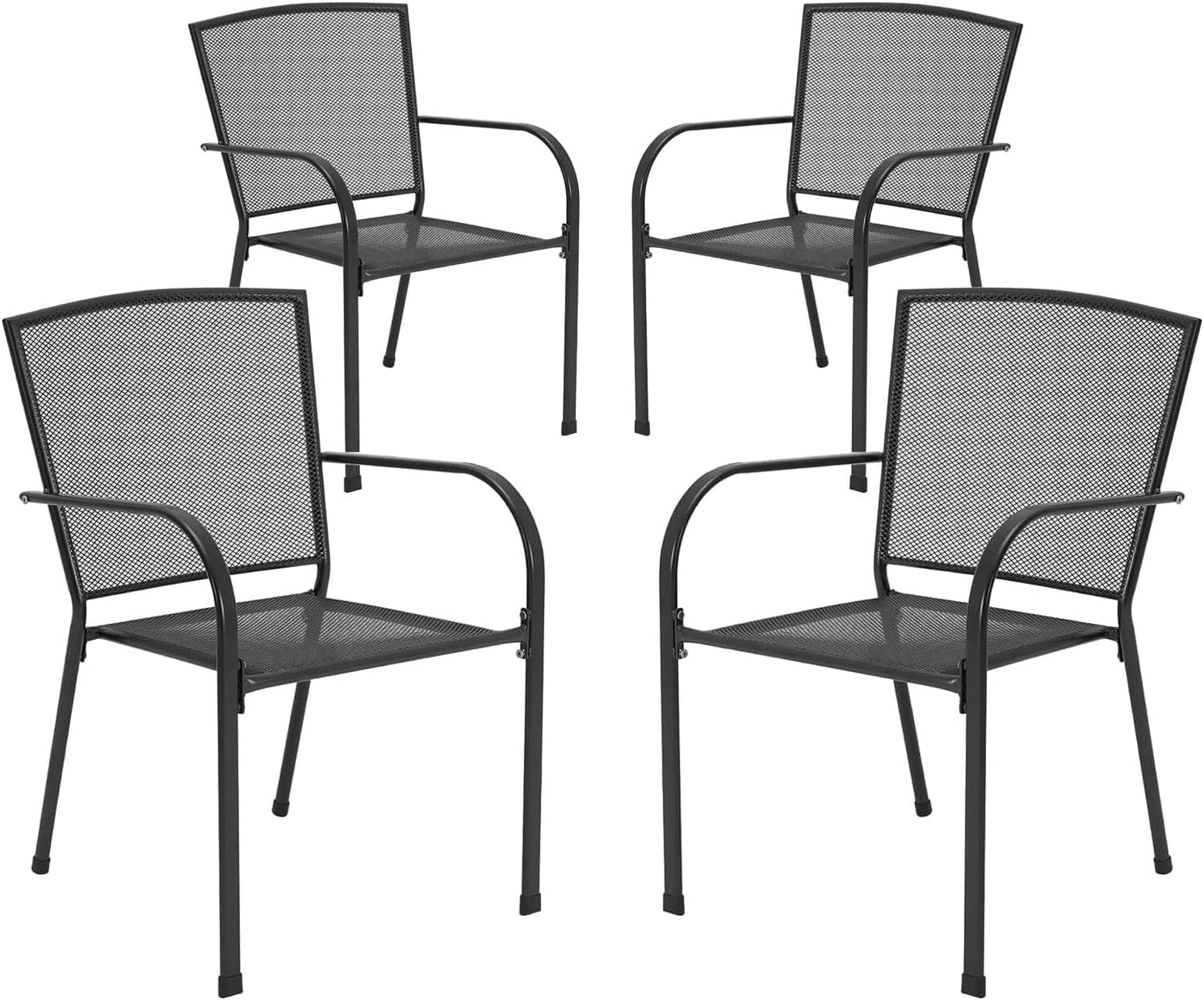 AECOJOY Outdoor Patio Chairs Set of 4, Metal Stackable Lawn Chairs with Armrests & Breathable Metal Mesh, 4 Pack Bistro Chairs for Outdoor Dining Set