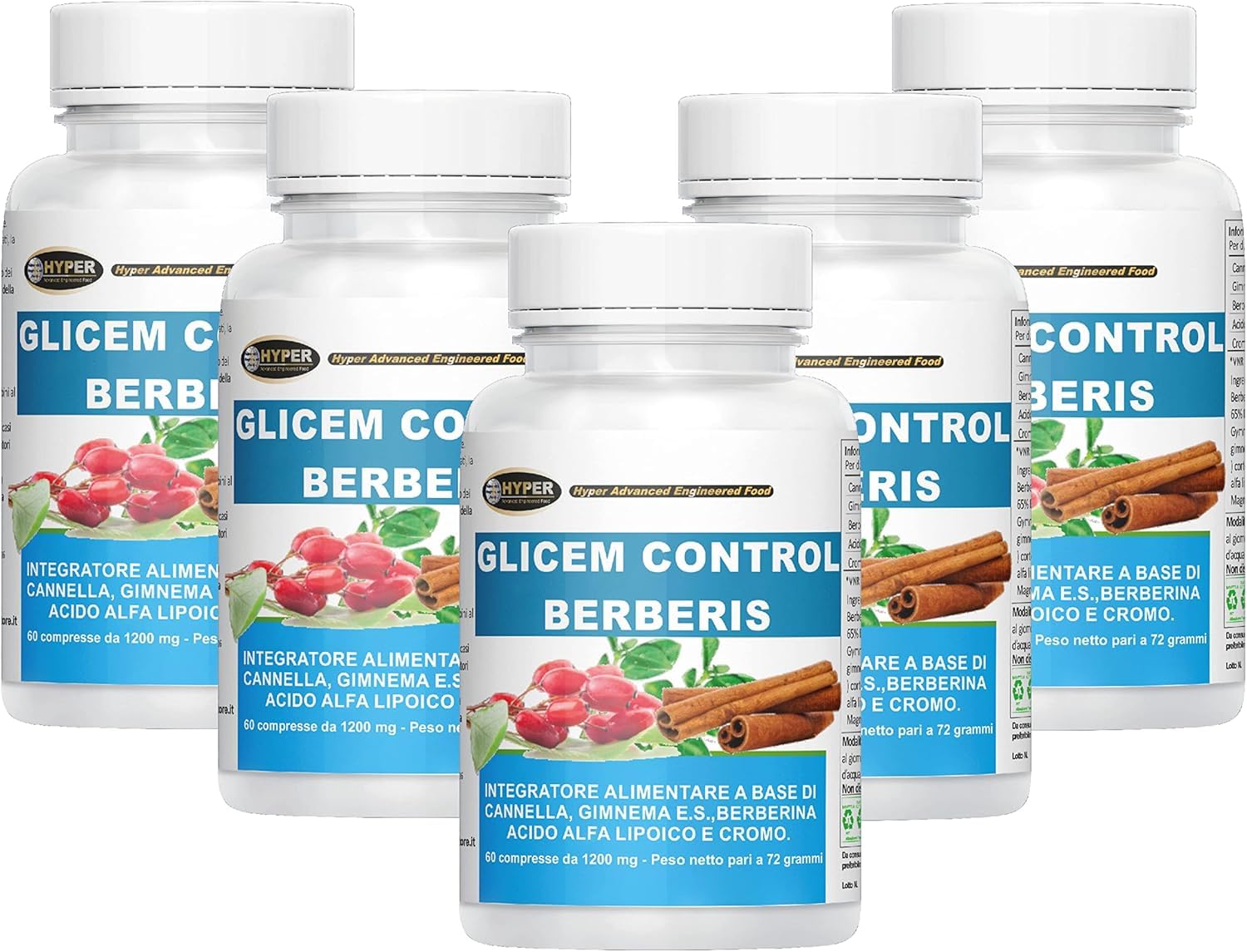 GLICEM CONTROL BERBERIS 300 Compresse Berberina Cannella Gymnema Acido Alfa Lipoico Cromo Livello di Glicemia Metabolismo
