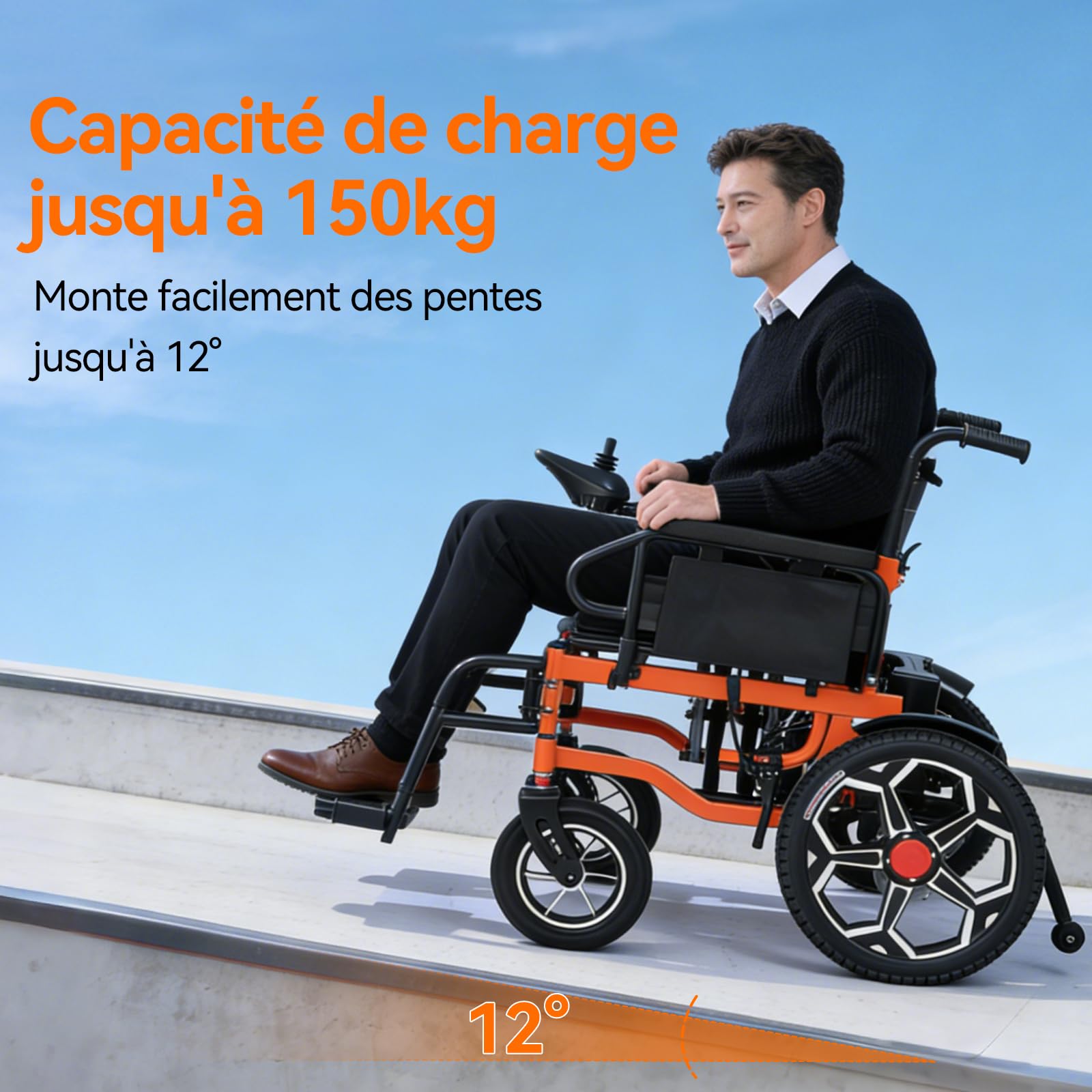D09 Fauteuil roulant electrique pliable lourd à largeur élargie, pour 150KG, 30KM fauteuil handicapés électrique Stable,Chaise roulante électrique avec 42CM pneus gonflables amortisseurs