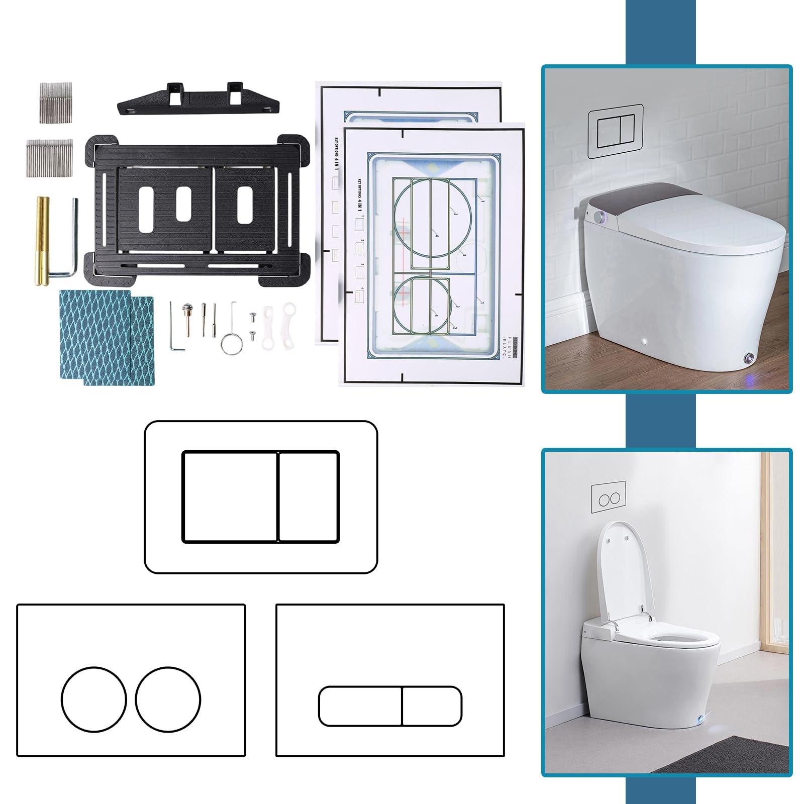 Placa de empuje invisible con fijación magnética para sistemas de descarga Geberit, montaje sencillo sin herramientas, diseño moderno para baño, color negro, 22,2 x 14 cm