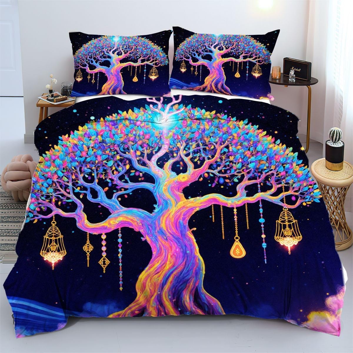 Linge de lit arbre coloré 240x260 pour sublimer la chambre d'amis