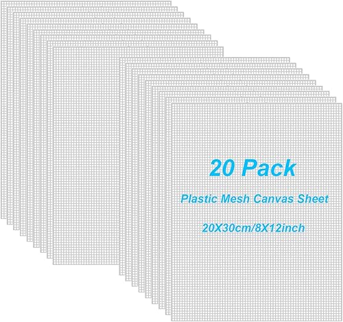 5 hojas de lona de malla de plástico de 13 x 10.2 pulgadas, 7 lienzos de plástico transparente para bordar, manualidades, hilo acrílico,