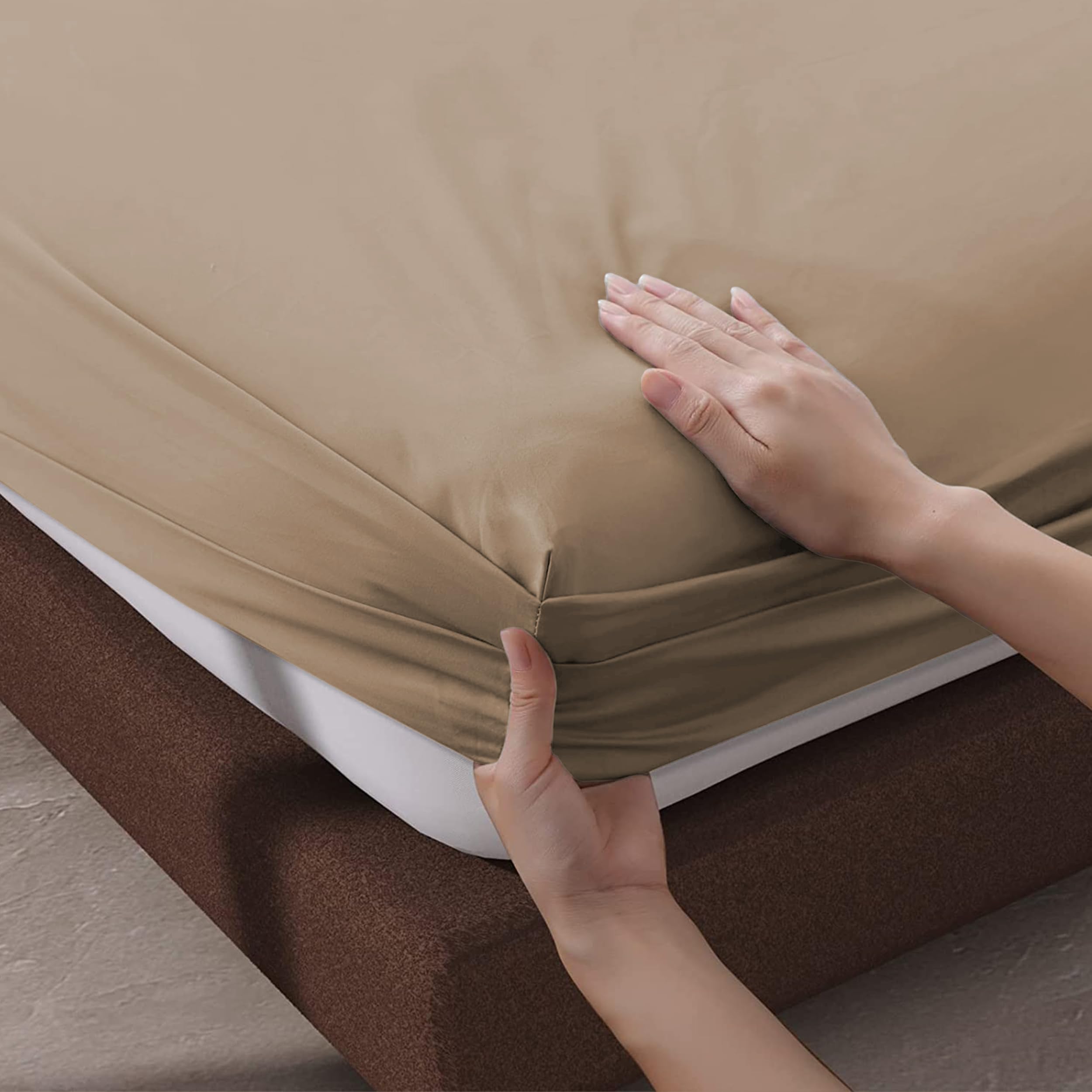 BQC Beige Fitted Sheet Double Size 135 x 200 cm, Deep Pocket 12 Inch (30cm) - Image 4