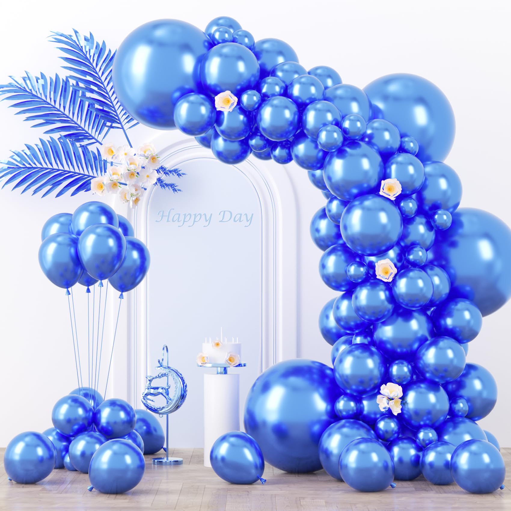 Voircoloria 130pcs Metallic Blue Balloons Arch Kit, 18 12 10 5 Inch