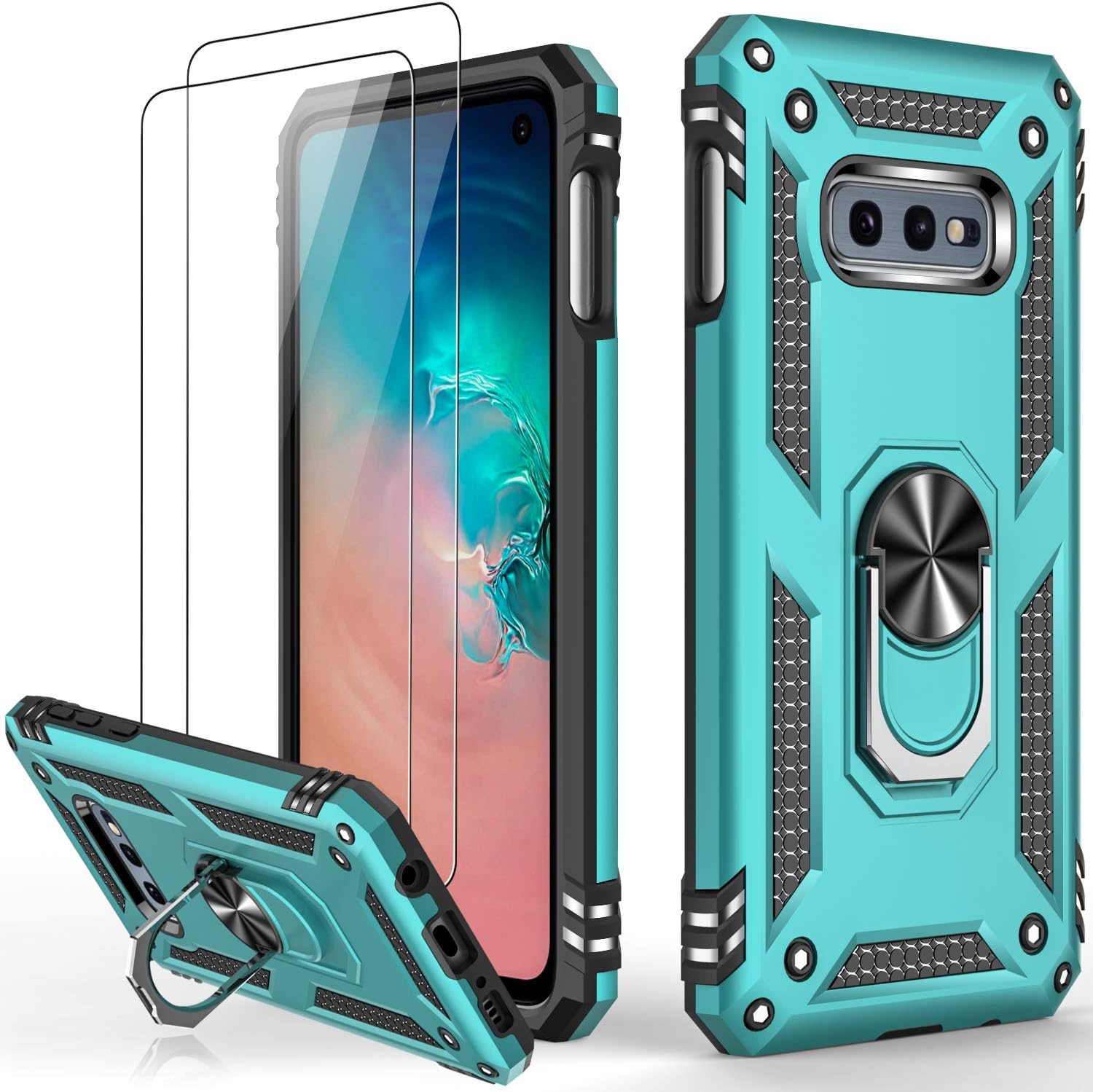 IKAZZ for Galaxy S10e Case with Screen Protector,Military Grade Shockproof Heavy Duty Protective Phone Cover Pass 16ft Drop Test with Magnetic Kickstand Car Mount Holder Turquoise