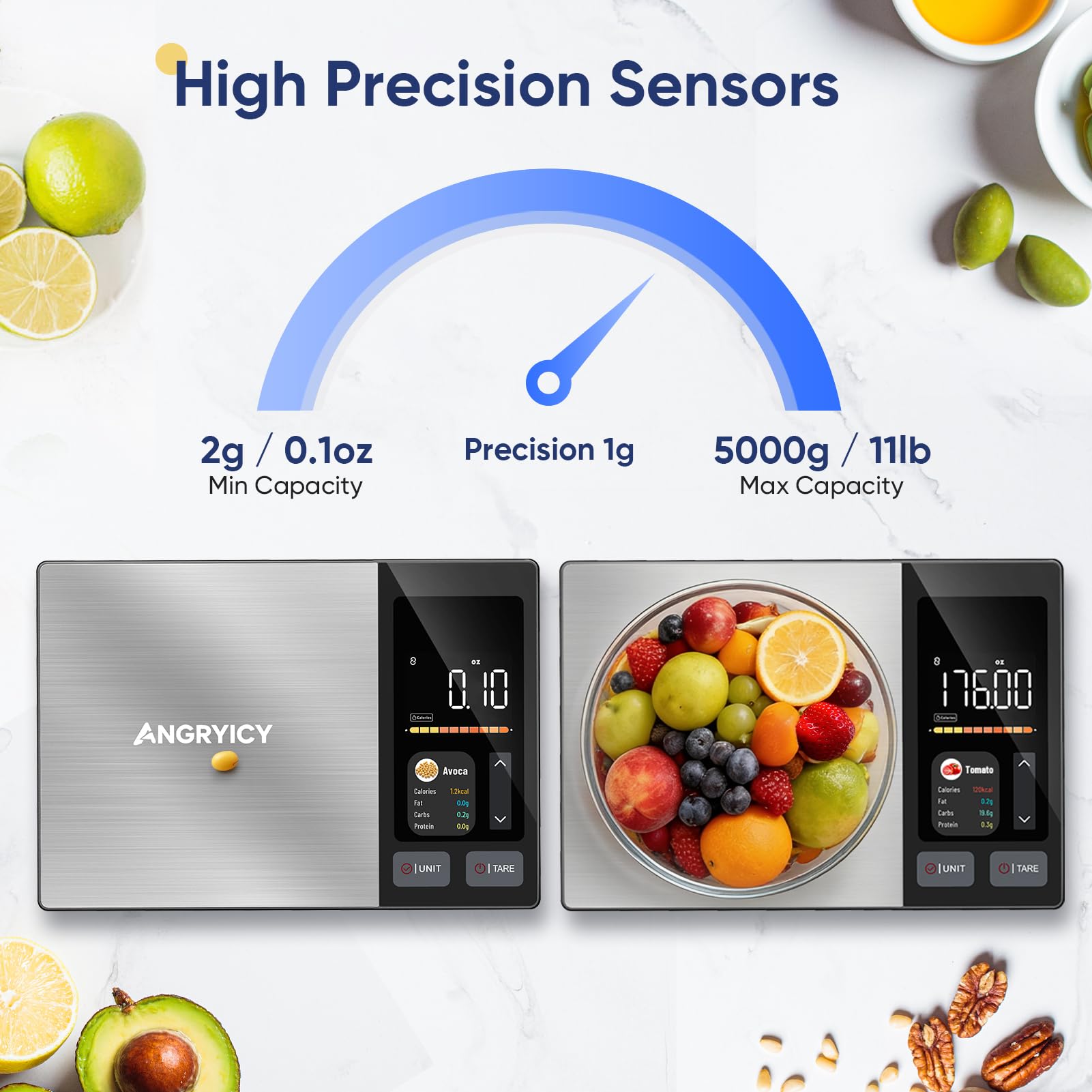 Báscula inteligente de alimentos con calculadora nutricional, aplicación gratuita con seguimiento de 24 nutrientes, calorías, macro, báscula digital de acero inoxidable de alta calidad para