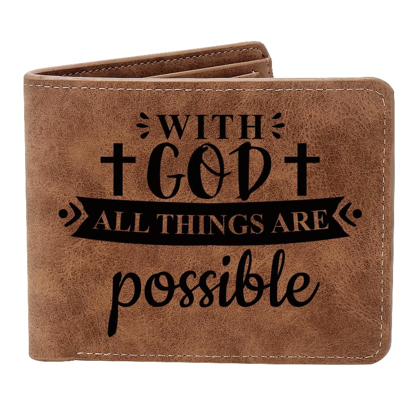 THTCSQ Christian Gifts Leather Wallet With God All Things are Possible Leather Wallet Bible Verse Faith Religious Christian for Women Men (With God)