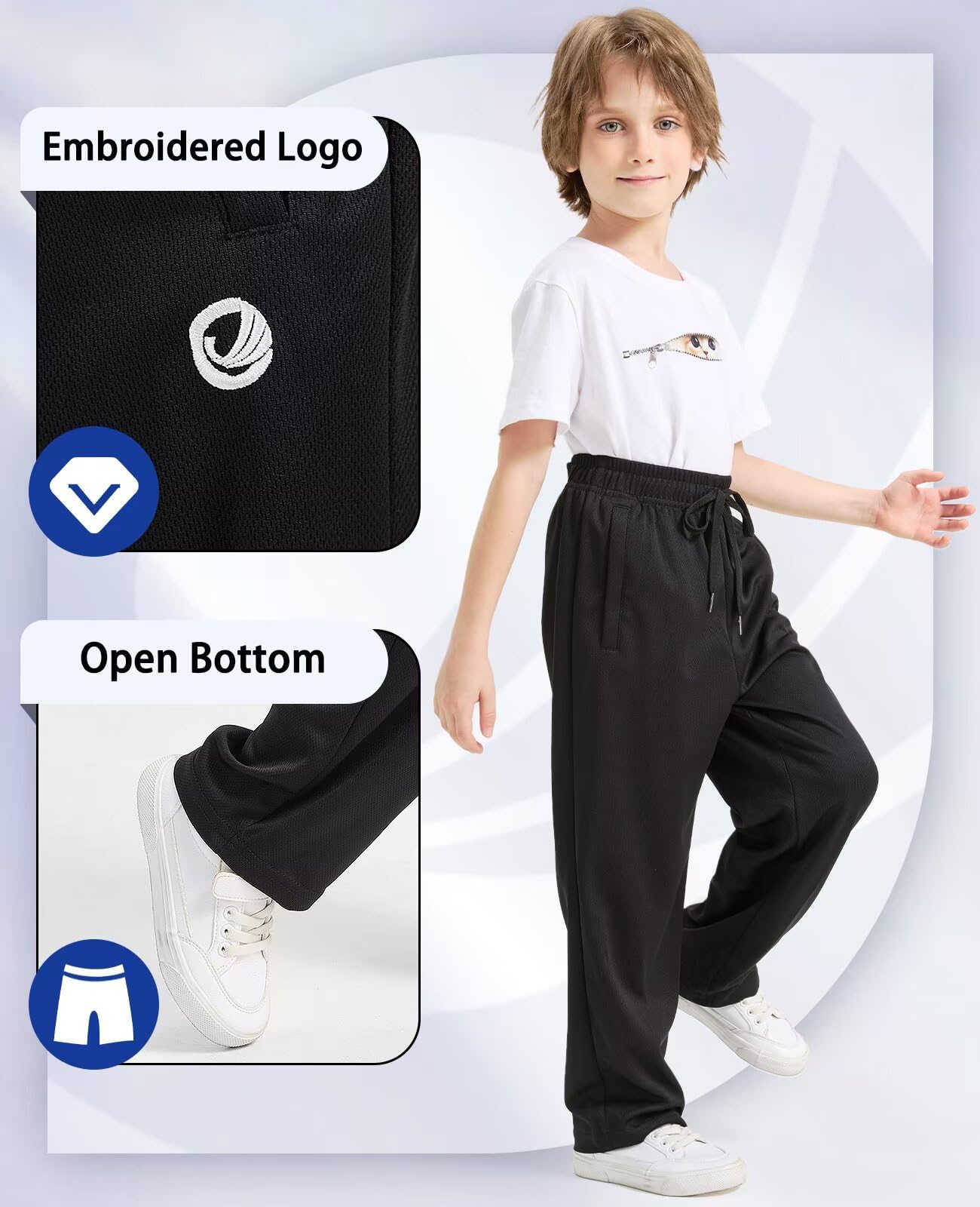 OCYMA Pantaloni sportivi da ragazzo con tasche con cerniera, confezione da 5, pantaloni sportivi in rete per ragazzi 5-24