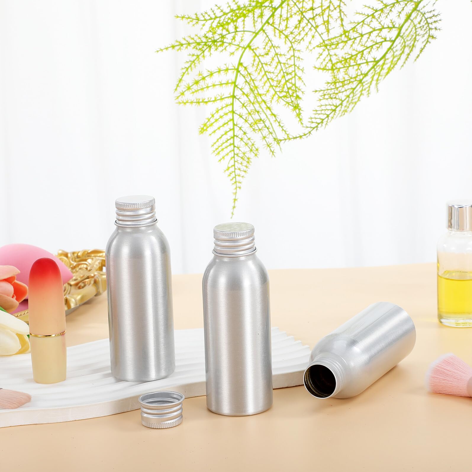 CLISPEED Bottiglie Ricaricabili per Profumo e Olio Essenziale in Alluminio 3 Set da 100 Ml Tappo a Vite, Contenitori Vuoti Portatili per Viaggio e Uso Cosmetico, Flaconi Dispenser Ermetici