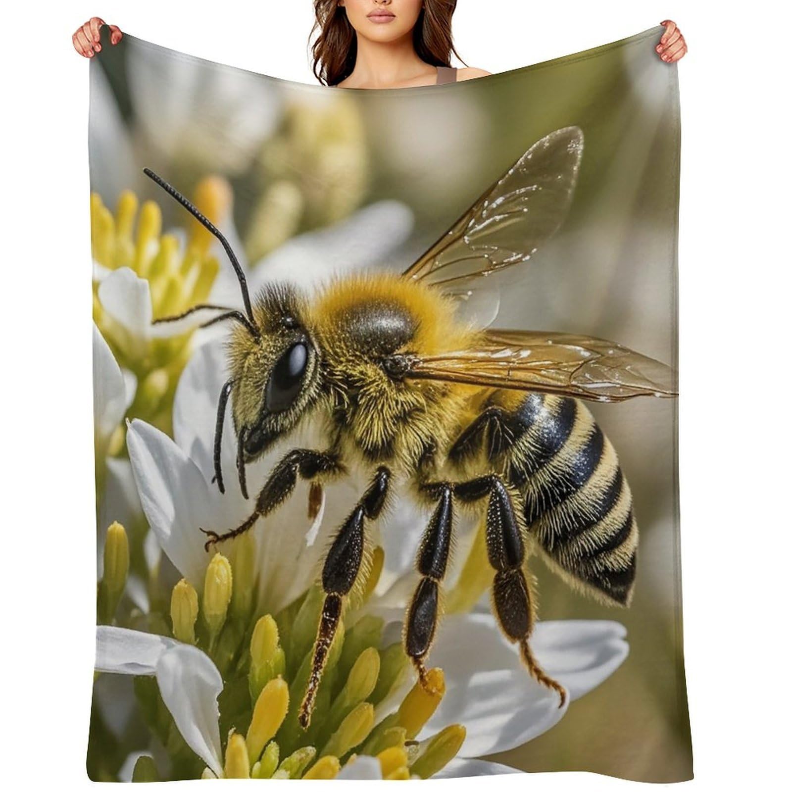 Flannel Honey Bee Throw Blanket for Couch Super Soft Fuzzy Cozy Flannel Blankets No Shed No Pilling FAnti-Static Winter Bed Blanket Decorative and Giftable Blankets