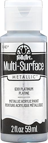FolkArt Pintura metálica multisuperficie en varios colores (2 onzas), platino metálico