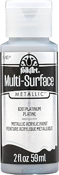 FolkArt Multi-Surface Metallic Paint in Assorted Colors 2 oz, Metallic Platinum