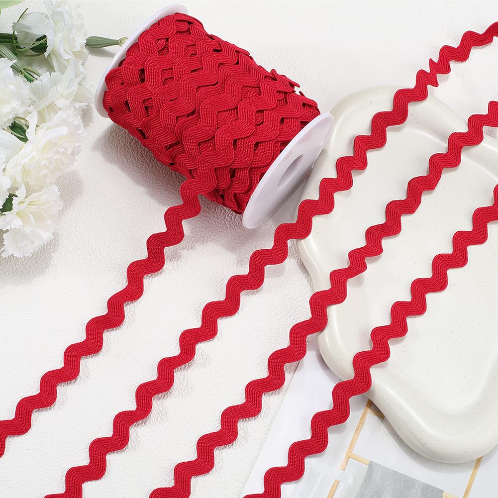GORGECRAFT 25 Yards x 10mm Rick Rack Trim Wavy Bending Ribbon Dark Red RIC Rac Fringe Trim Zig Zag Lace Edging Braid Trimming Wave Polyester Webbing Ribbons for Sewing DIY Crafts Gift Wrapping Decor - Image 3