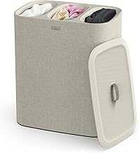 Joseph Joseph Tota Trio 90 liter/23.8 gallon Laundry Hamper Separation Basket with lid, 3 Removable Washing Bags with Handles- Ecru