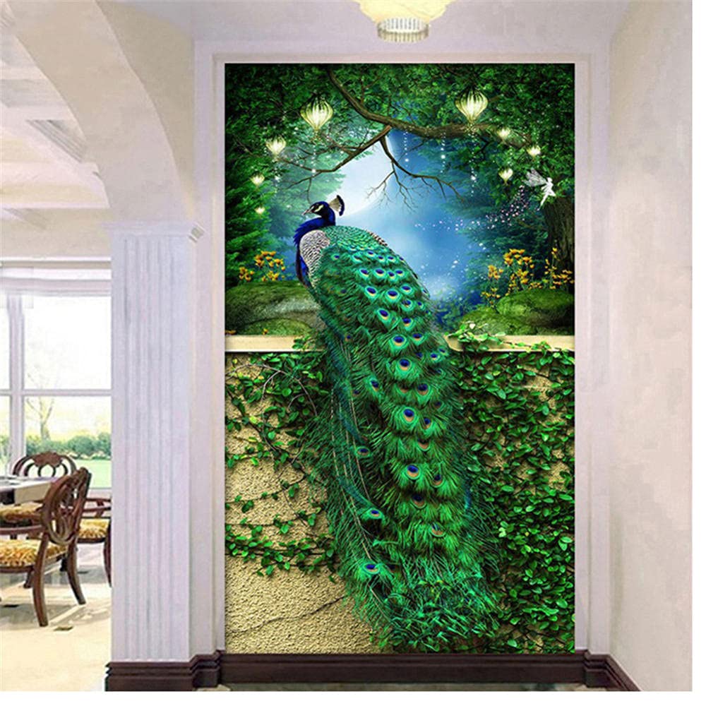 Peinture diamant paon vert grand format 16x48inch kit complet broderie strass