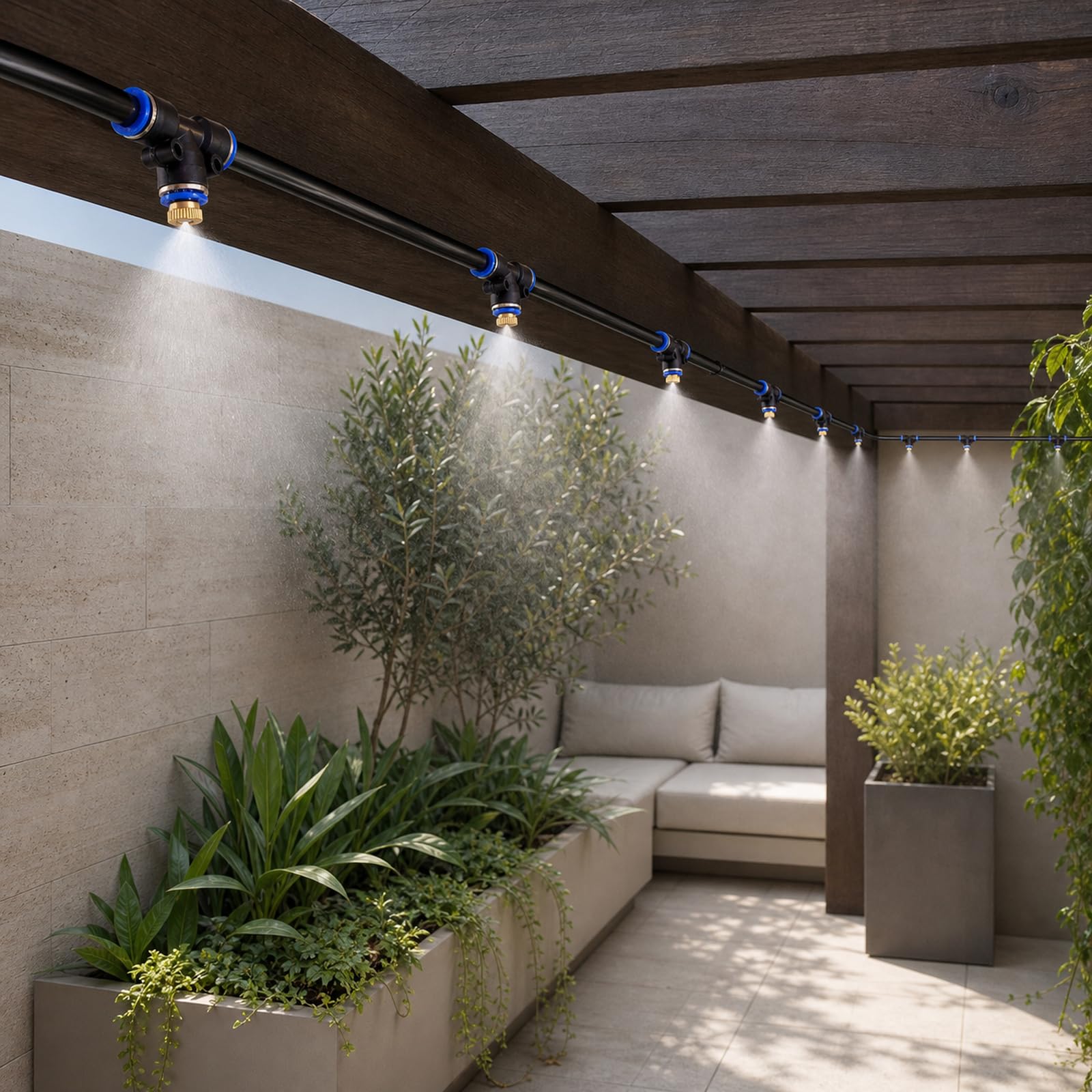 Kit Brumisateur Terrasse,Brumisateur pergola,Kit D’Irrigation,Système de Refroidissement par Brume avec Tuyau,Refroidissement,Élimination des poussières,pourJardin,Terrasse,Balcon