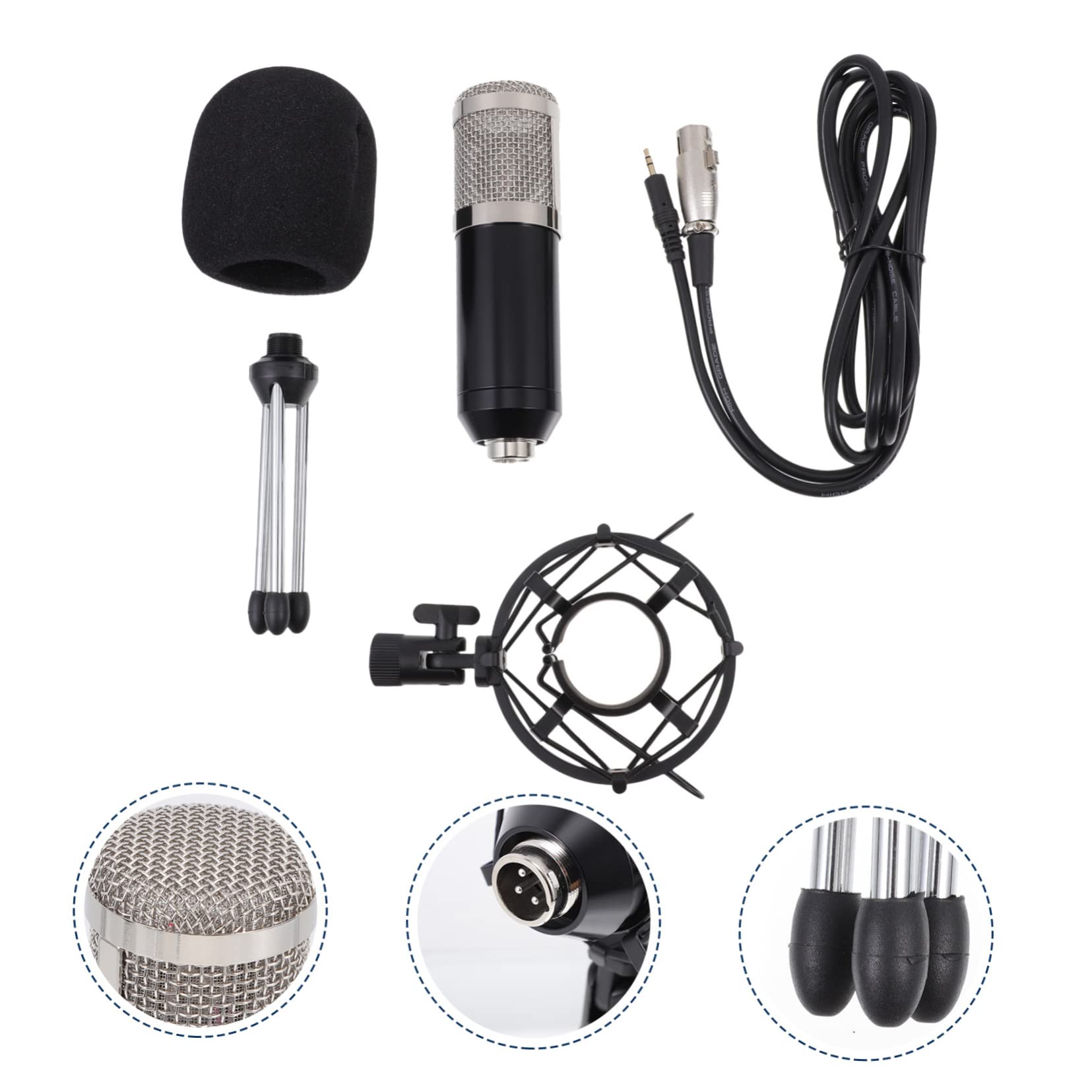 1set Microfono Condensatore Professionale Con Testa Mesh Elettroplaccata Leggero e Portatile Per Registrazioni e Streaming Studio Ufficio e Ktv
