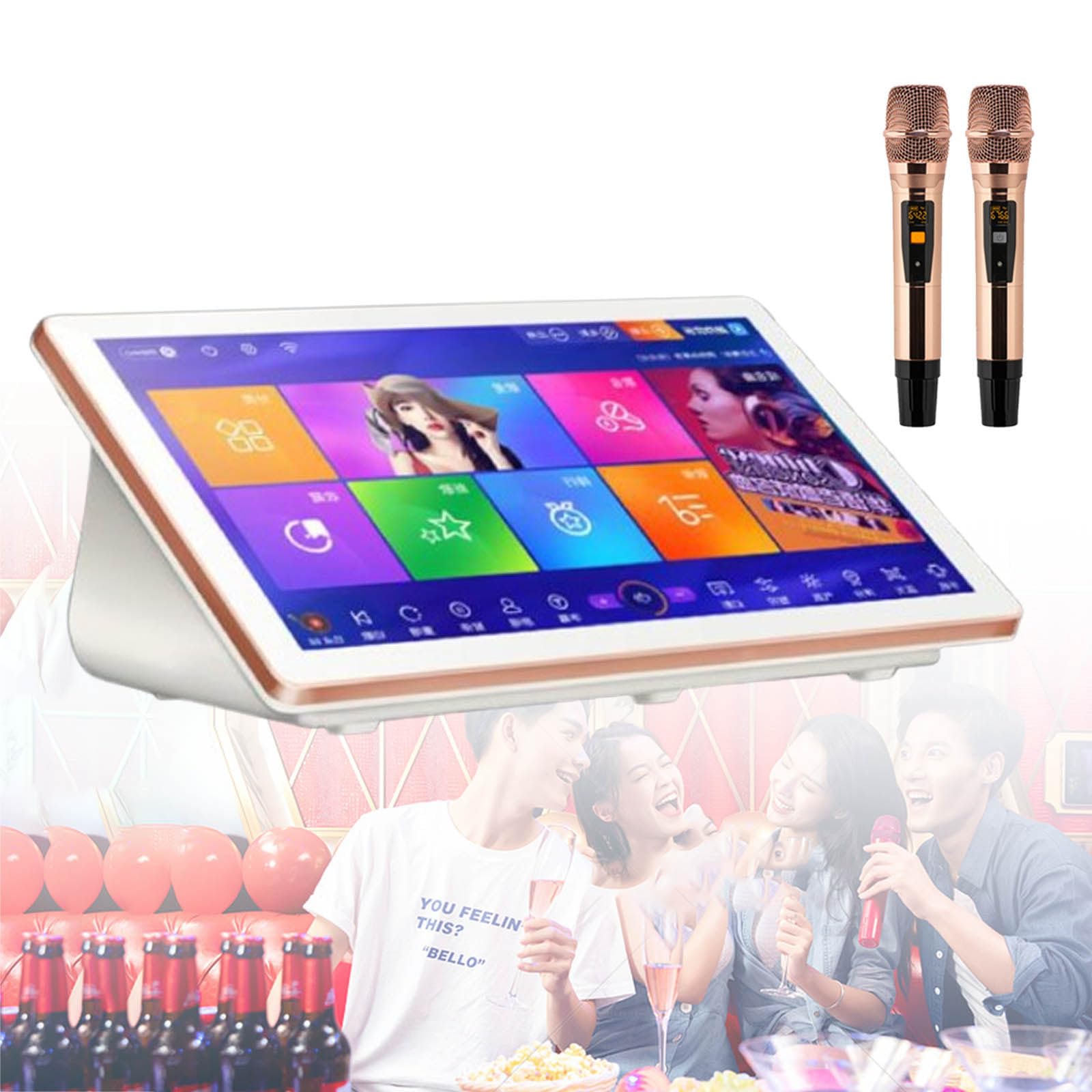 Macchina per karaoke tutto in uno, lettore karaoke KTV, touch screen da 18,5 pollici, telecomando per telefono e app, download di canzoni dal cloud, per bar di famiglia, feste in casa, bianco-4 TB