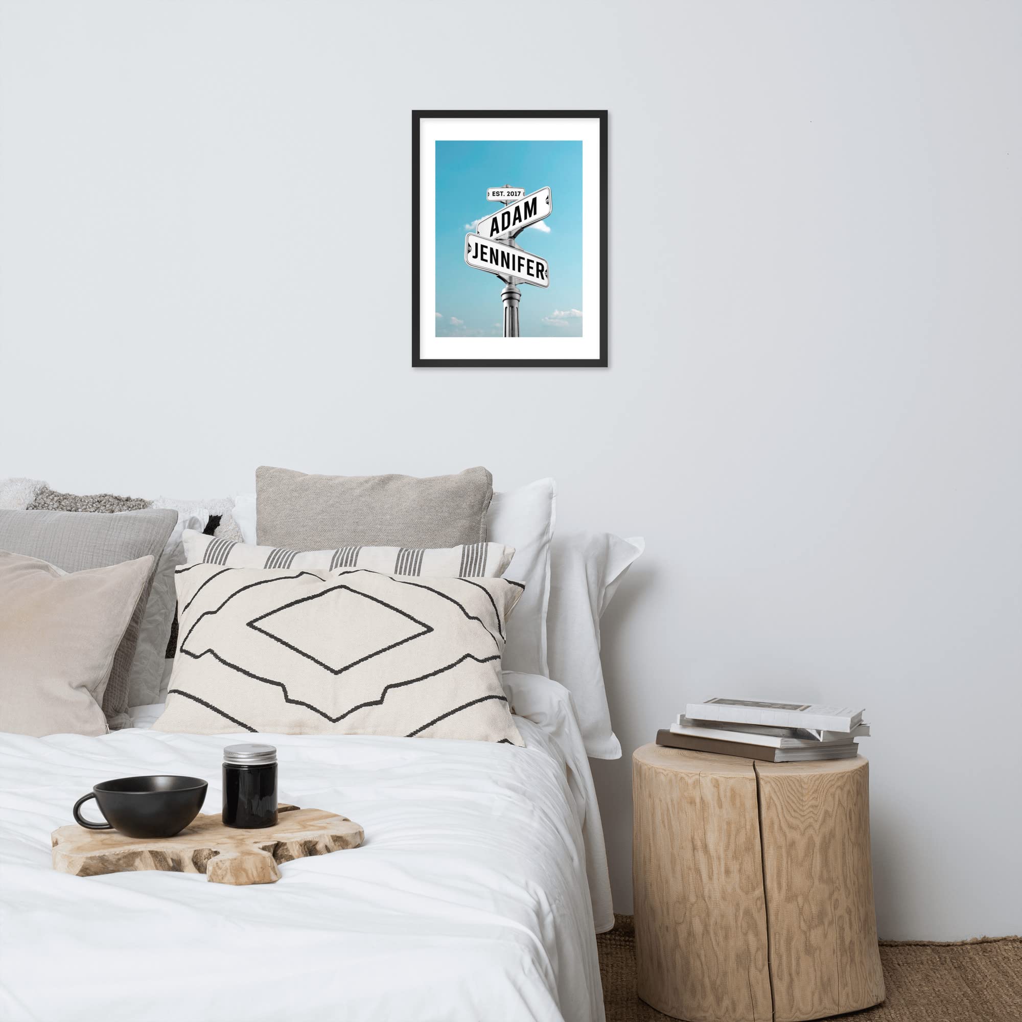 Tela personalizzata con scritta Established in Love, con scritta Lovers Crossroads (lingua italiana non garantita) su tela, per anniversario, coppia, regalo di nozze (nuvole ondulate