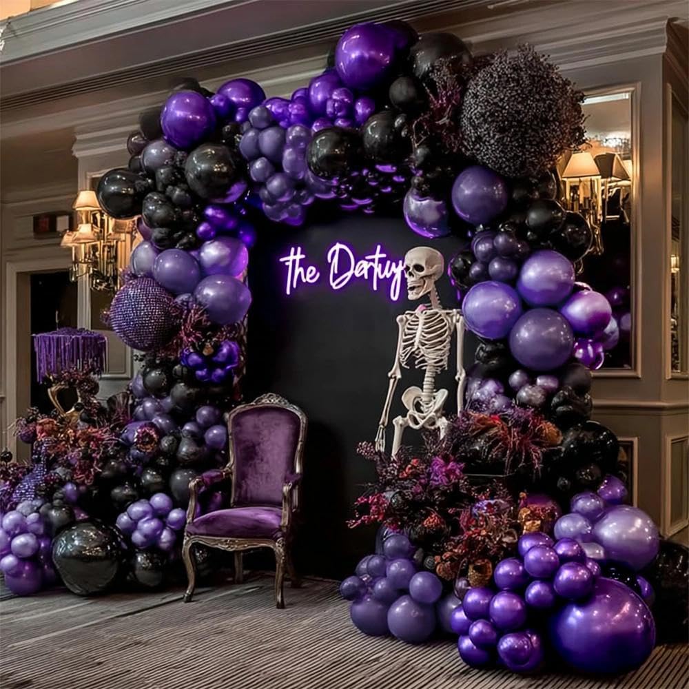 Halloween Balloon Arch DOUBLE STUFFED Pearl Purple Pink Balloon Garland Kit Different Size for Birthday Baby Shower Halloween Party Decoration