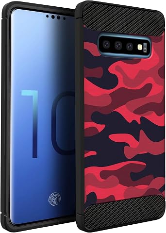 CasesOnDeck Case Compatible with Samsung Galaxy S10 Lite / S10e Case 5.8" -Flexible and Durable Shock Absorption with Carbon Fiber Accents and Designs Red Camo
